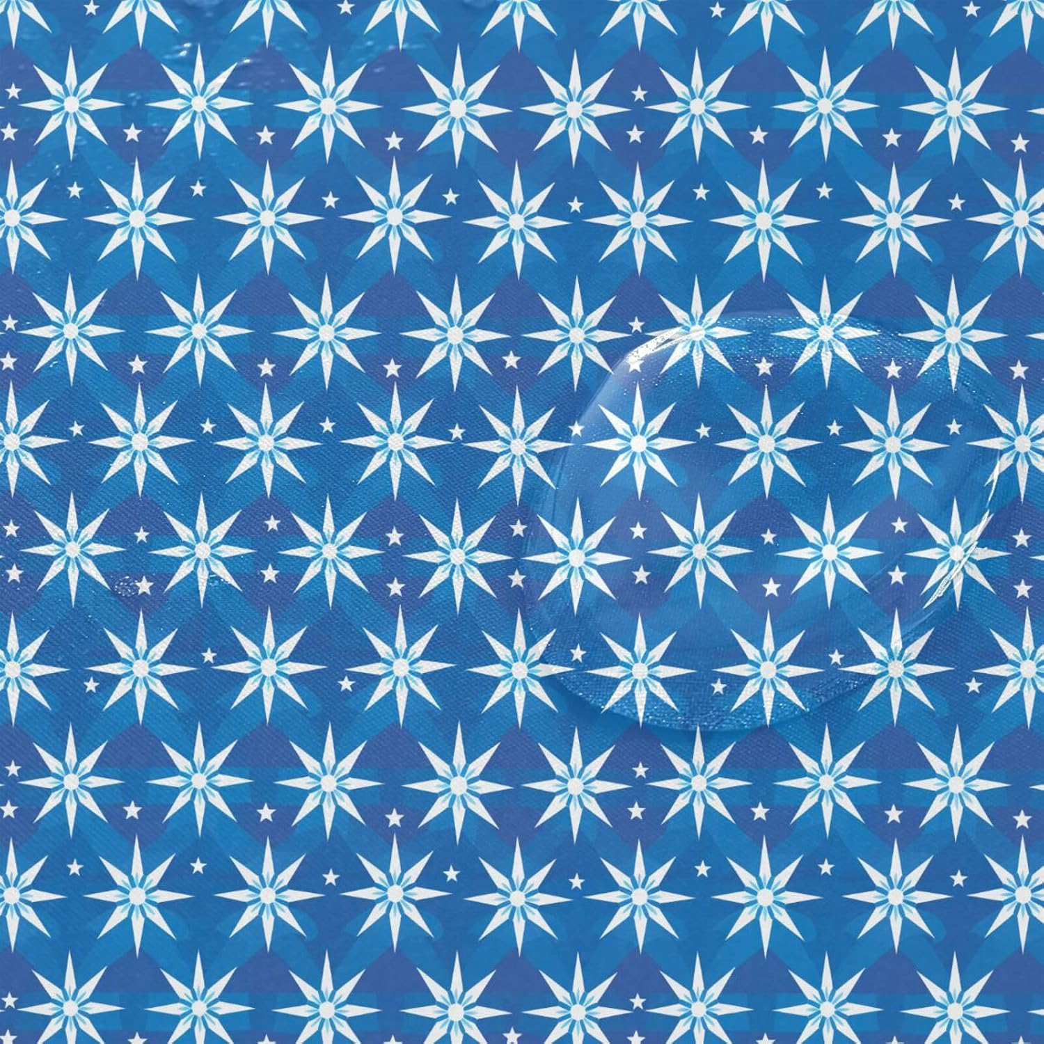 66x72 Inch Water Resistant Cloth Bathroom Shower Curtains with Hook White Stars Flower Blue Polyester Resistant Washable Material Curtain Liner for Bath Decorative