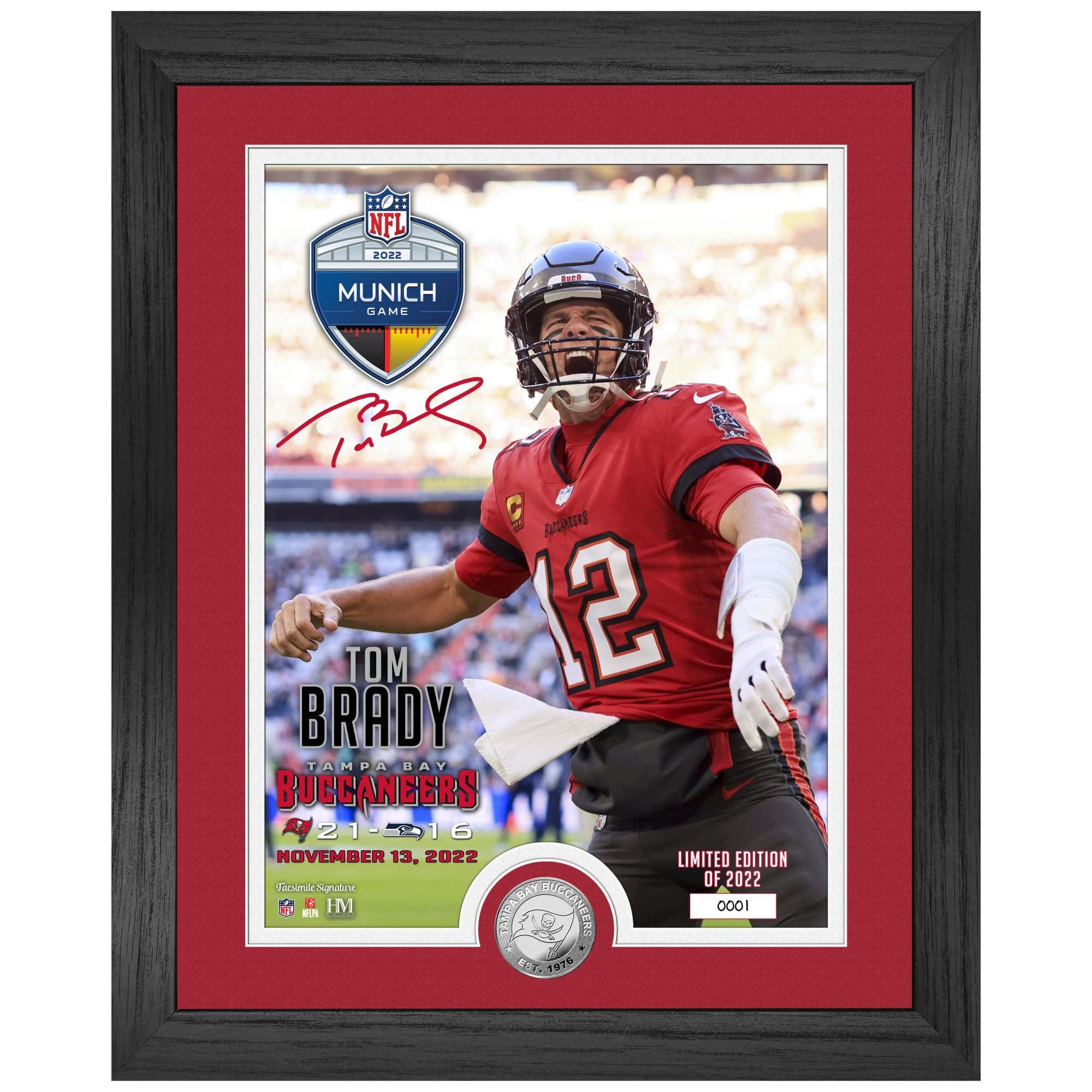 Highland Mint NFL Munich Game Tampa Bay Buccaneers Tom Brady Silver Coin gerahmtes Bild 40x33