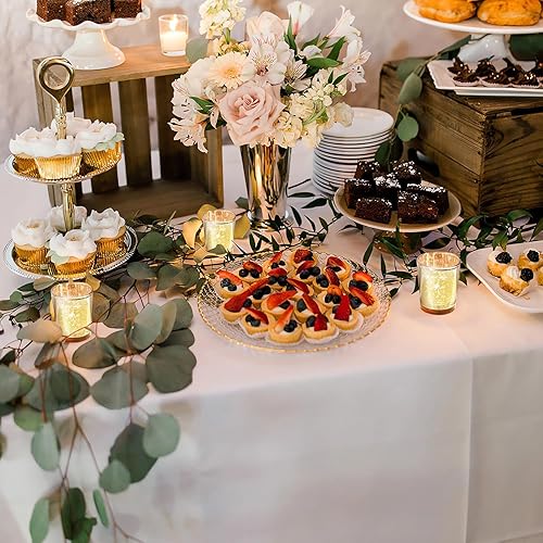 Miniatura 6 de Cowjut 36 portavelas votivas de oro rosa para centro de mesa  Portavelas de cristal de mercurio para decoración de aniversario de boda de oro rosa,