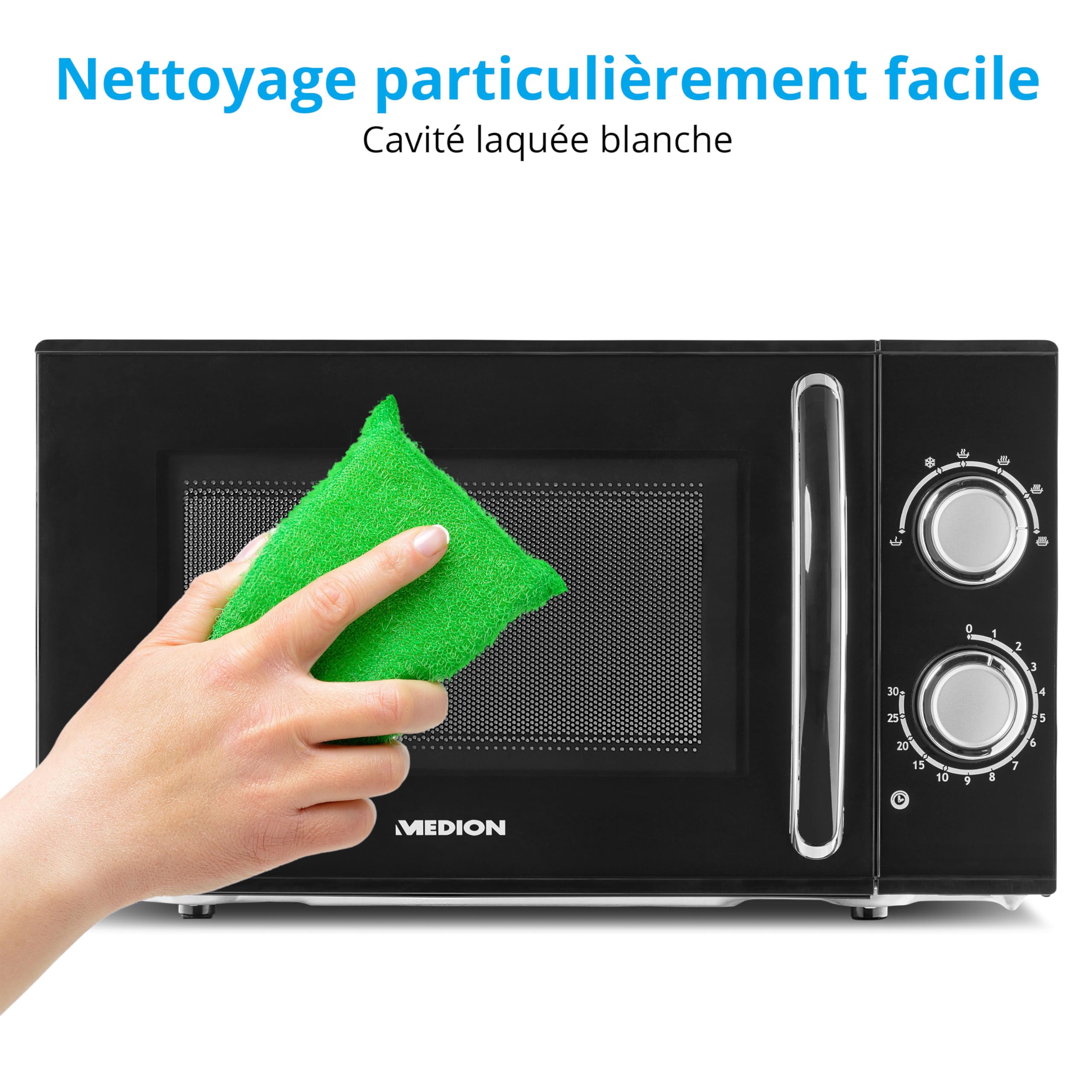 MEDION Micro-ondes, puissance env. 700 watts, capacité env. 17 litres, 6 niveaux, fonction décongélation, MD 15644, noir