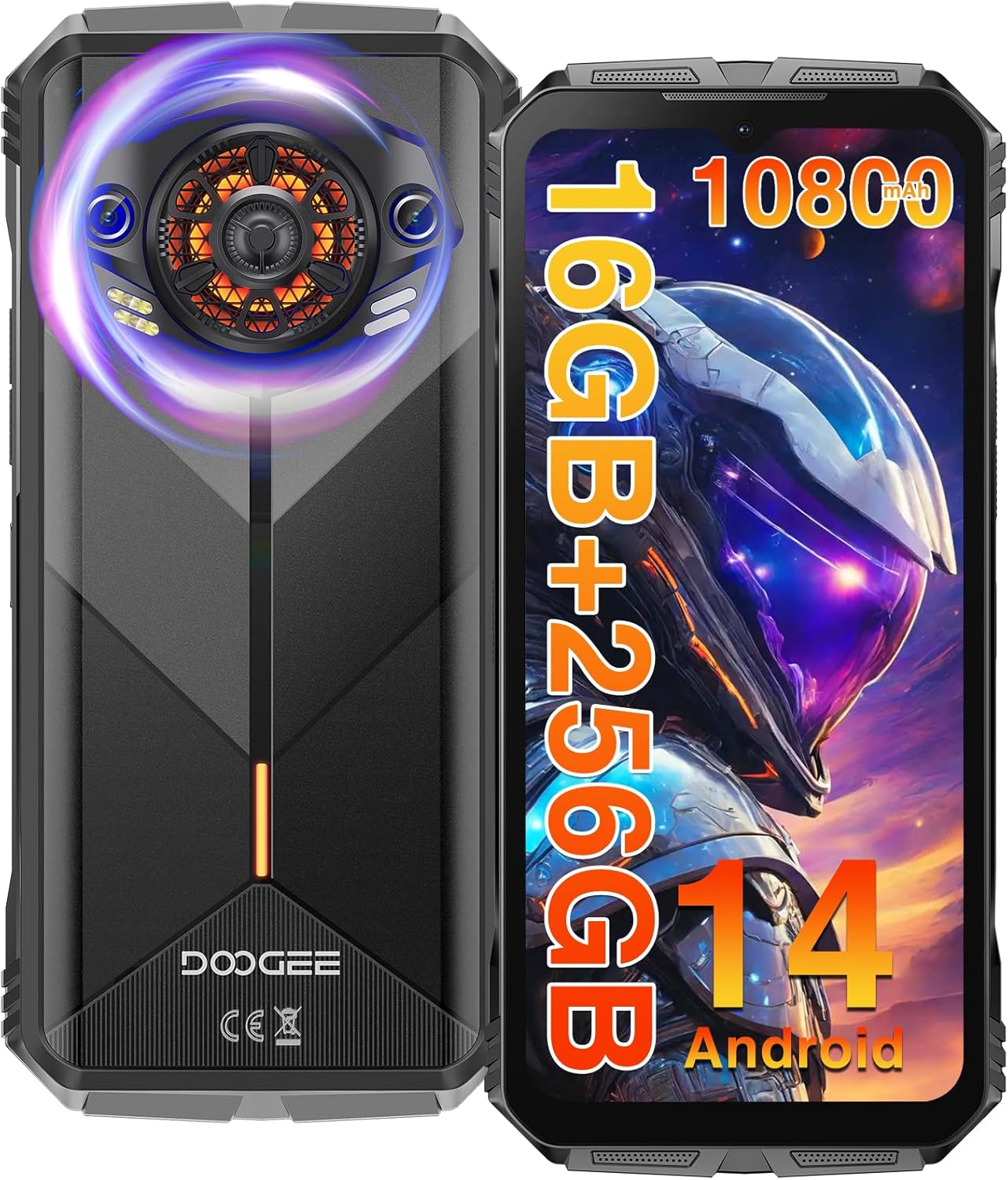 DOOGEE S Punk Rugged Smartphone, 16GB+256GB/1TB, Android 14 Rugged Phone, 10800mAh 33W Charging, 126dB Super Speaker, 50MP+16MP, 6.58″ FHD+, IP68 Waterproof Phone, LED Light/4G Dual SIM/OTG/NFC