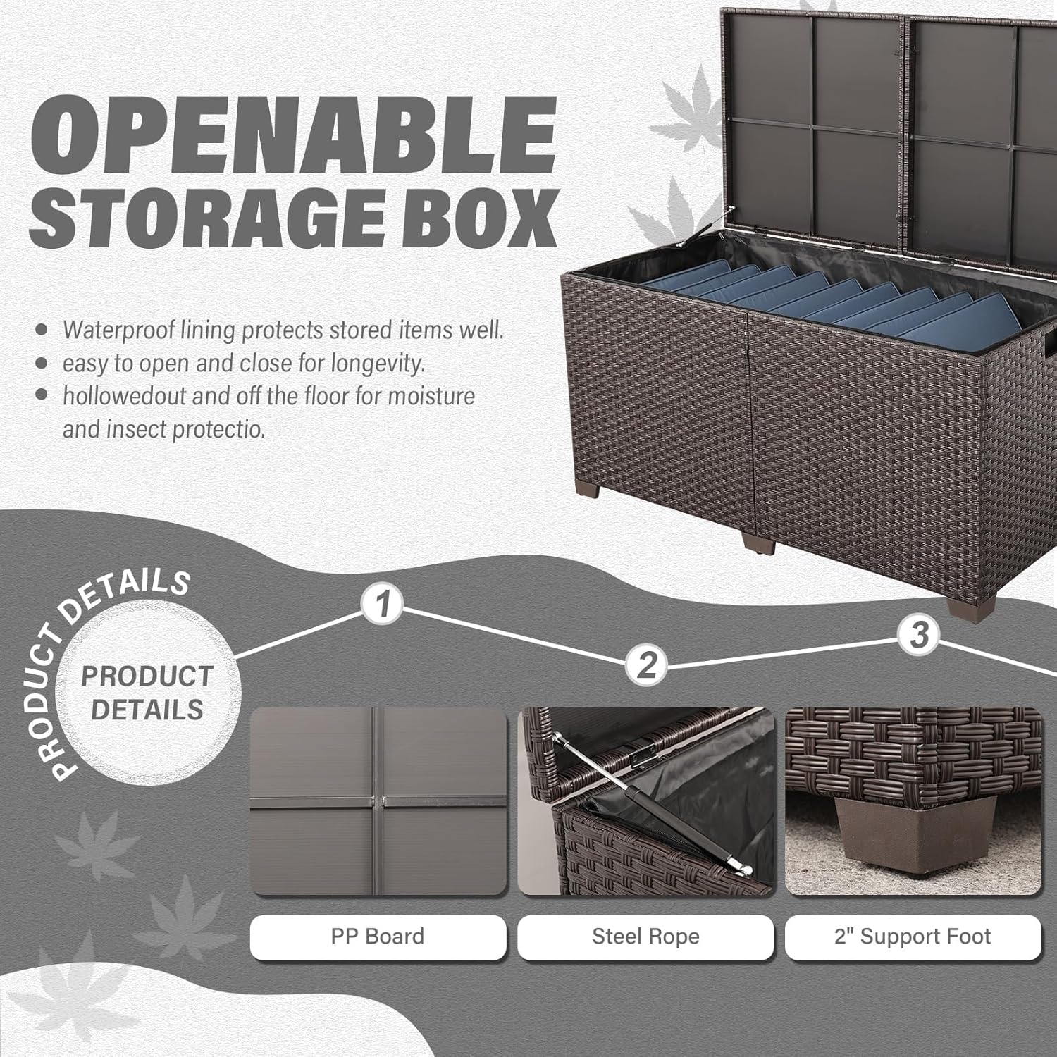 Rattan Star 180 Gallon Outdoor Storage Box Deck Storage Box Cushion Storage Bin Outdoor Large Patio Storage Bin with Waterproof Lining Bag, Brown Wicker