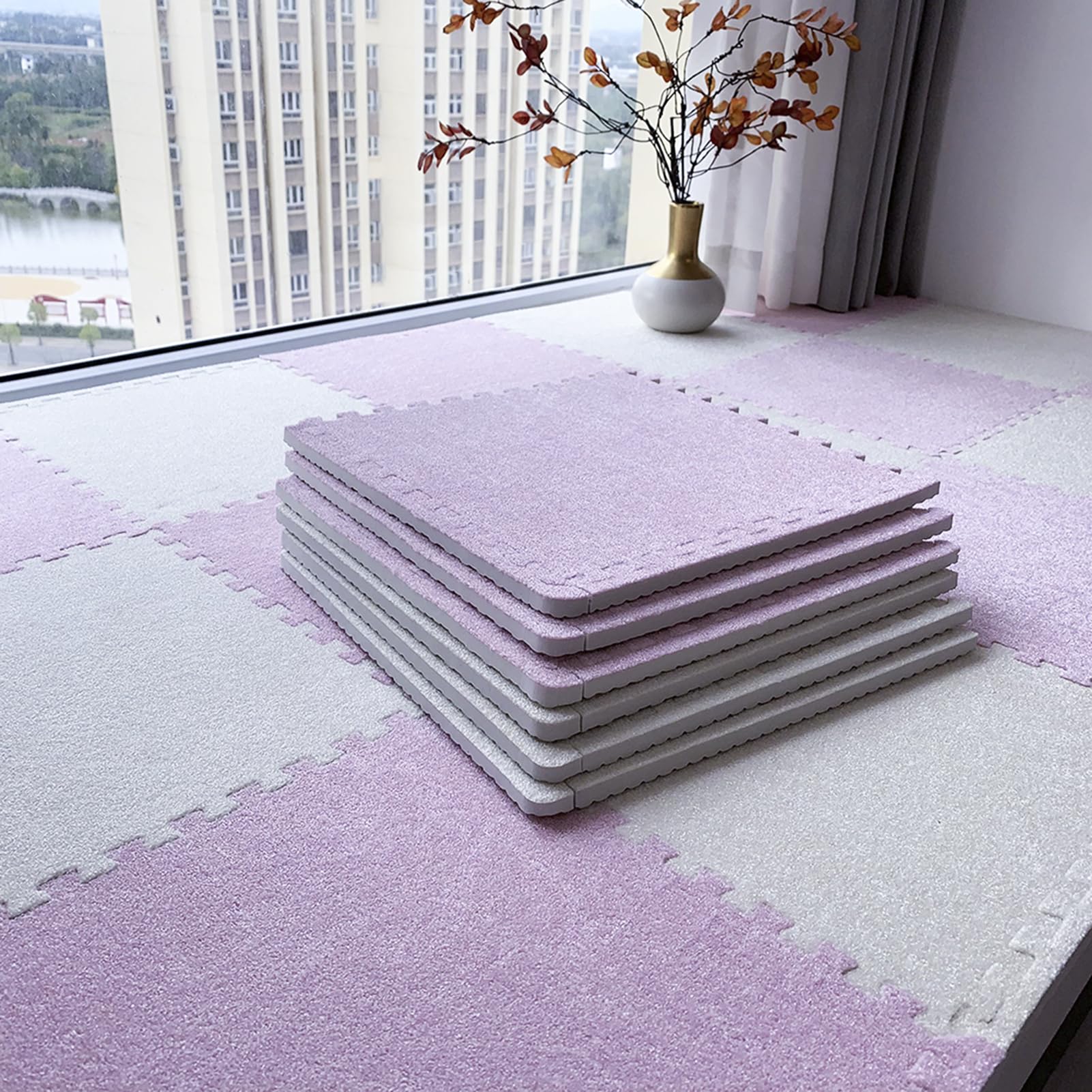 Tapis de sol en mousse dalles de moquette emboîtables pour isoler les sols froids rose beige