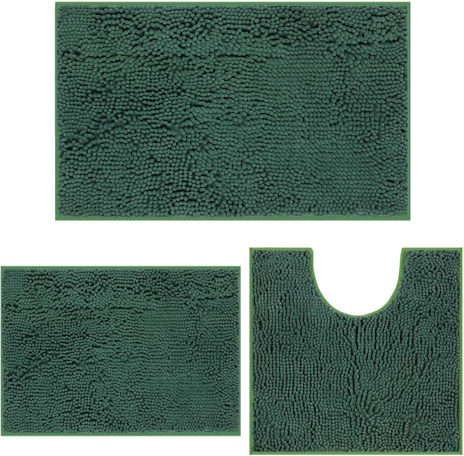 Bathroom Rug Mat Set 3 Piece, Chenille Bath Mat Set, Non-Slip Ultra Soft Carpet Mats, Absorbent with U-Shaped Toilet for Bathroom, Tub, Shower, Deep
