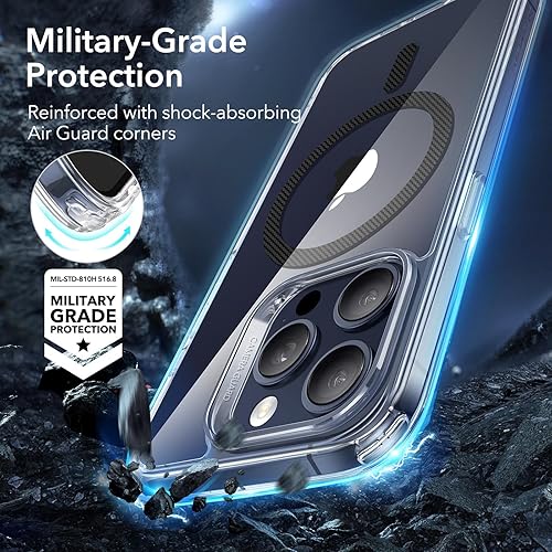 Vista 447 de ESR Funda para iPhone 15 Pro Max, compatible con MagSafe, de grado militar, negro transparente