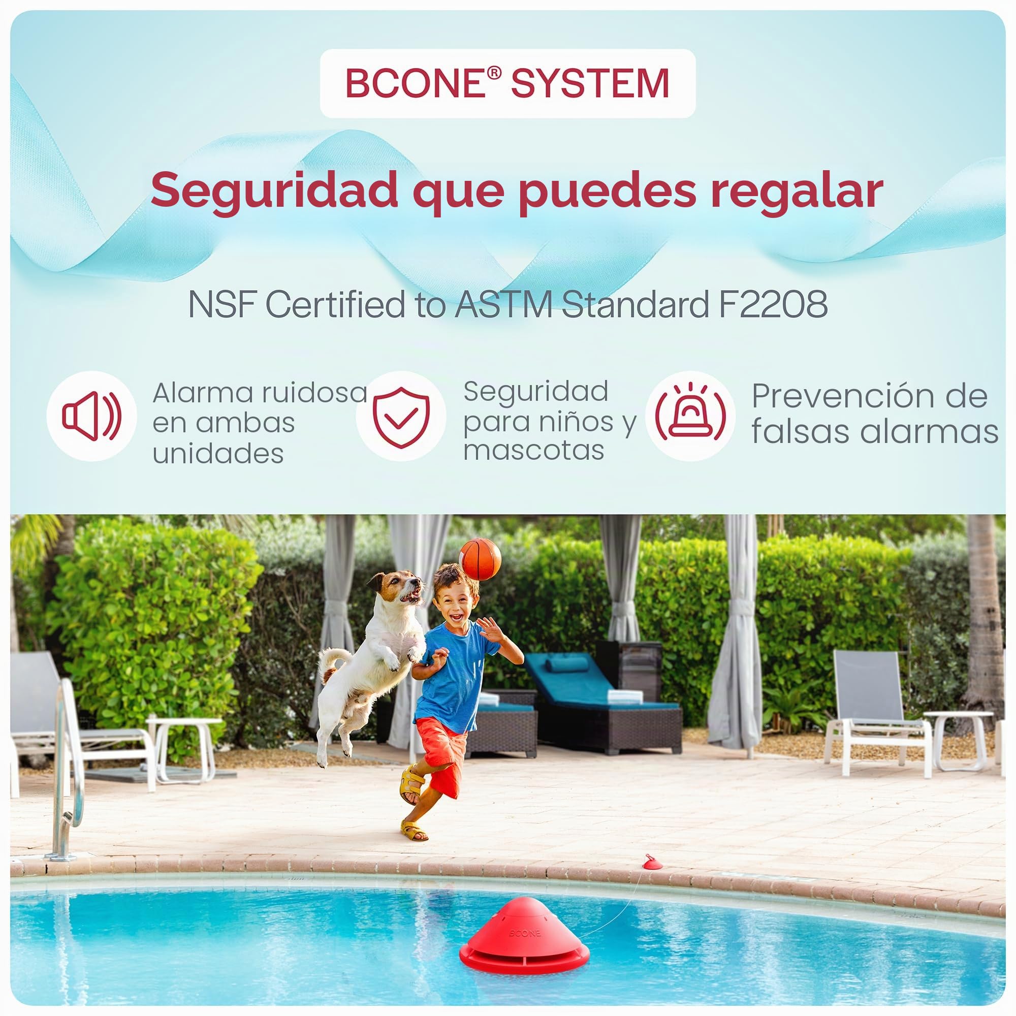 Lifebuoy - Alarma de Seguridad para Piscina . Alarma Flotante con Sirena y App, Sistema Inteligente con Alexa, Detector de Caídas en Alberca, Protección para Niños y Mascotas, Fácil Instalación