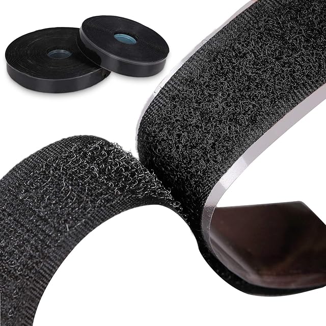 Adhesive Hook and Loop Tape,5M Double-Sided Sticky Tape,Black Hook and Loop Fasteners,Strong Heavy Duty Stick On Tap for Walls,Floor,Door,Plastics,Glasses,Metals,Couch Cushions
