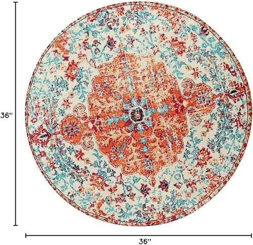 Miniatura 371 de Lahome Alfombra bohemia con medallón floral de 3 x 5 pies, suave, impresa, para baño, cocina, entrada, vestíbulo, vintage, antideslizante, lavable