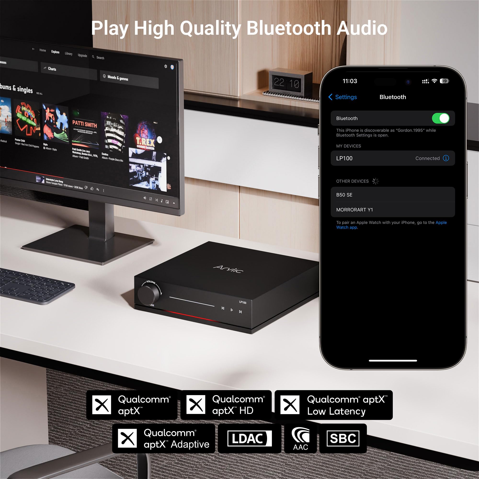 Arylic LP100 Musik-Streamer – WiFi Audio Vorverstärker mit AirPlay 2, Google Cast, Spotify/Tidal/Qobuz Connect, Auracast, HDMI eARC, optischen/analogen Eingängen sowie Hi-Res-Audio (192 kHz/24 Bit)