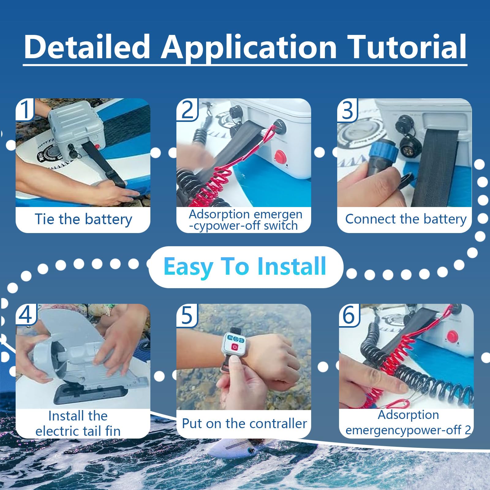 Aleta eléctrica para la tabla del SUP, emitedor submarino de 160W con control remoto, motor recargable alimentado por batería para la paleta de pie, dispositivo portátil de la asistencia de la tabla d