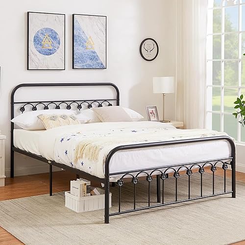 VECELO Base de cama clásica de metal con cabecera y estribo de estilo victoriano, no necesita somier, tamaño Queen disponible en Yaxa El Salvador