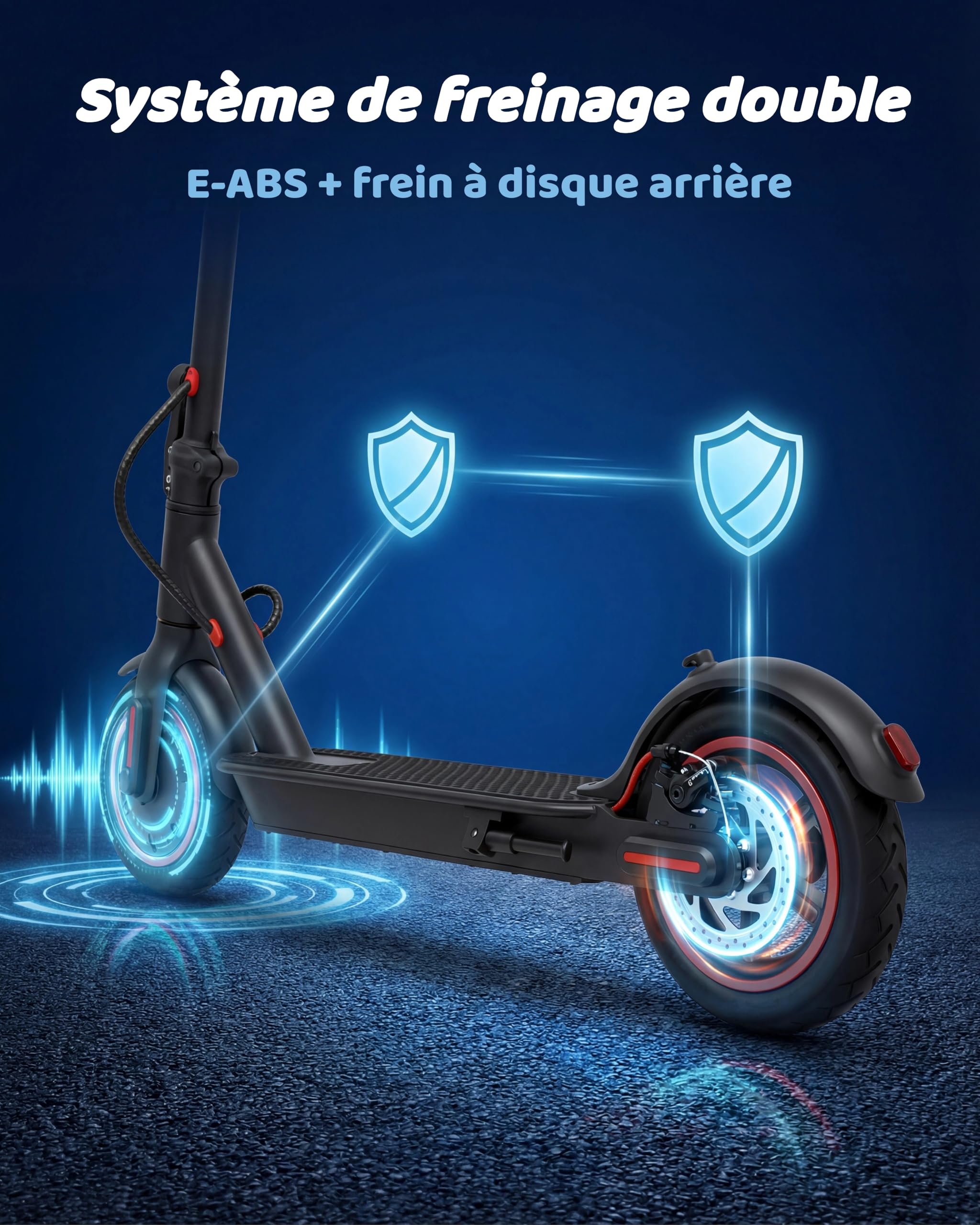 Trottinette Électrique Adulte, Moteur 500W (Pic), Batterie 36V 10.4Ah, Autonomie 30km, Pneus Gonflables, Double Freinage, Scooter Pliable et Portable