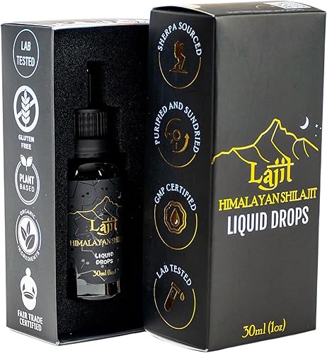Lajit Gotas líquidas Shilajit del Himalaya de grado dorado, orgánico, secado al sol, nutrientes biodisponibles, ácido fúlvico, más de 85 minerales