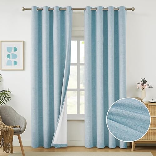 Miniatura 33 de Melodieux - Cortinas de lino 100% opacas azul cielo, 108 pulgadas de largo para sala de estar, dormitorio, cortinas de lino con aislamiento térmico