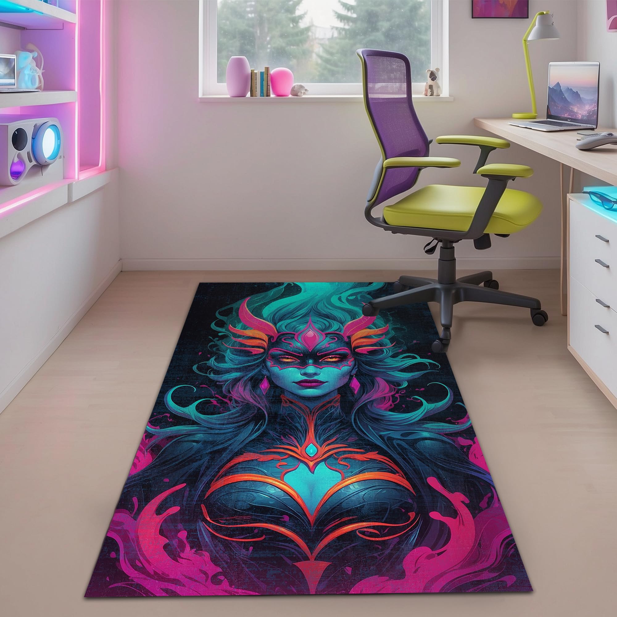 Depoba Vamps Kadife Oyuncu Odası Halısı Kaymaz Pamuk Tabanlı Yıkanabilir Antibakteriyel Gamer, Gaming Halısı 120x180