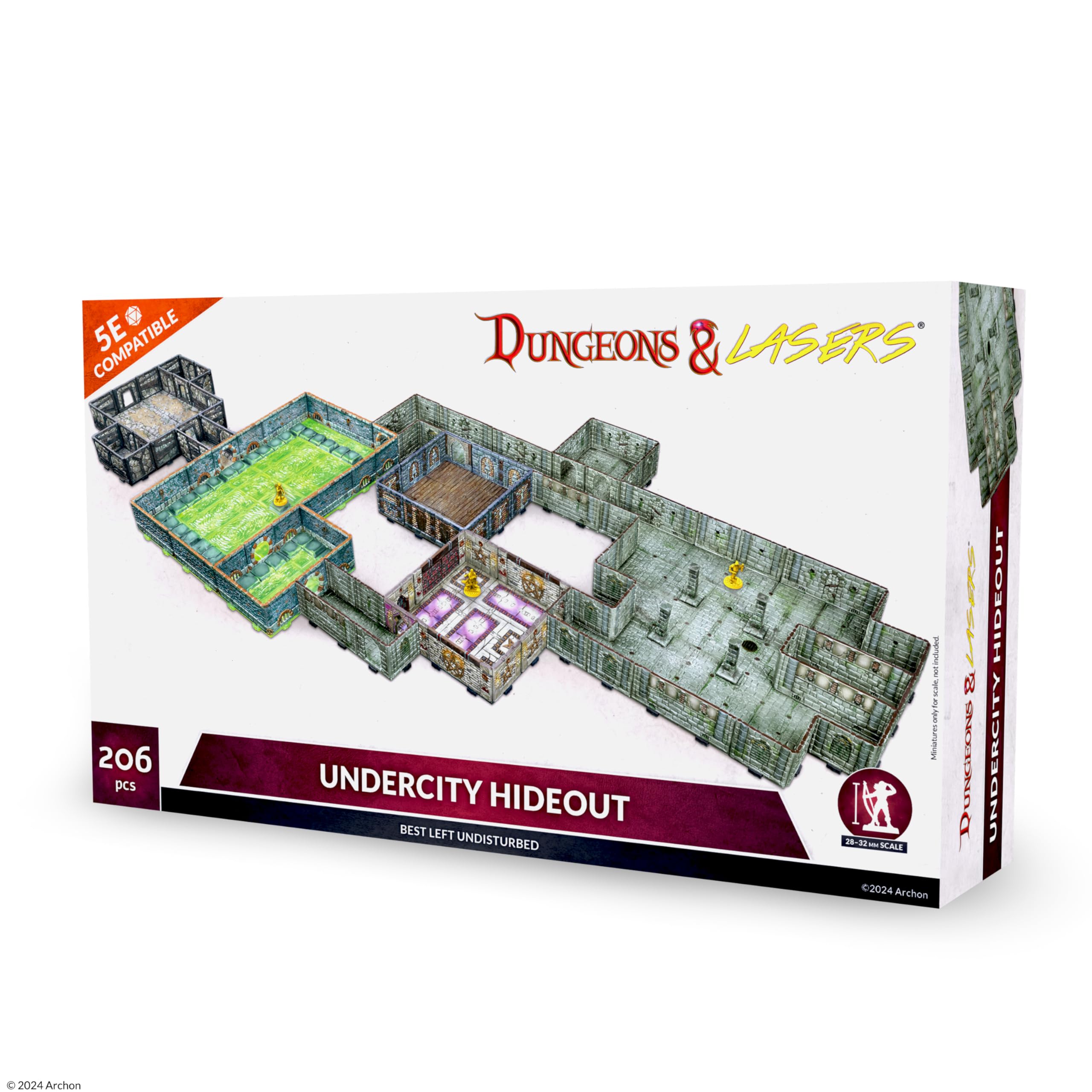 Dungeons & Lasers Undercity Hideout Terrain Set for DND and Tabletop RPG Games - 5E Compatible for 28mm - 32mm Scale Miniatures - Modular Design for Quick Assembly - Unpainted