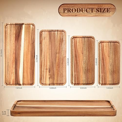 Miniatura 9 de Leinuosen Juego de 3 platos de madera de acacia para servir de madera maciza, tableros rectangulares de charcutería, platos de madera para