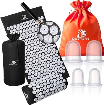 Ultimate Pain Relief & Wellness Bundle Acupressure Mat & Pillow Set with Hot/Cold Gel Pack + Cupping Therapy Set for Muscle Relief, Lower Back Pain & Pressure Point Massage