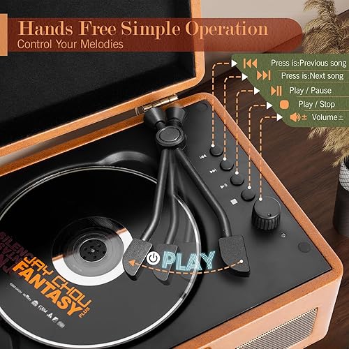 Miniatura 3 de RetroBeat Time Vintage - Caja de música portátil - CD con altavoces, transmisor Bluetooth, recargable, USBAUX, regalo multimodo (marrón)