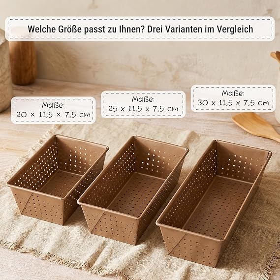 Birkmann Loaf & Seele Perforated Bread Baking Tin 30 cm Baking Mould for Small Breads Bronze-Coloured Carbon Steel with Non-Stick Coating and Recipe Idea via QR Code 210523