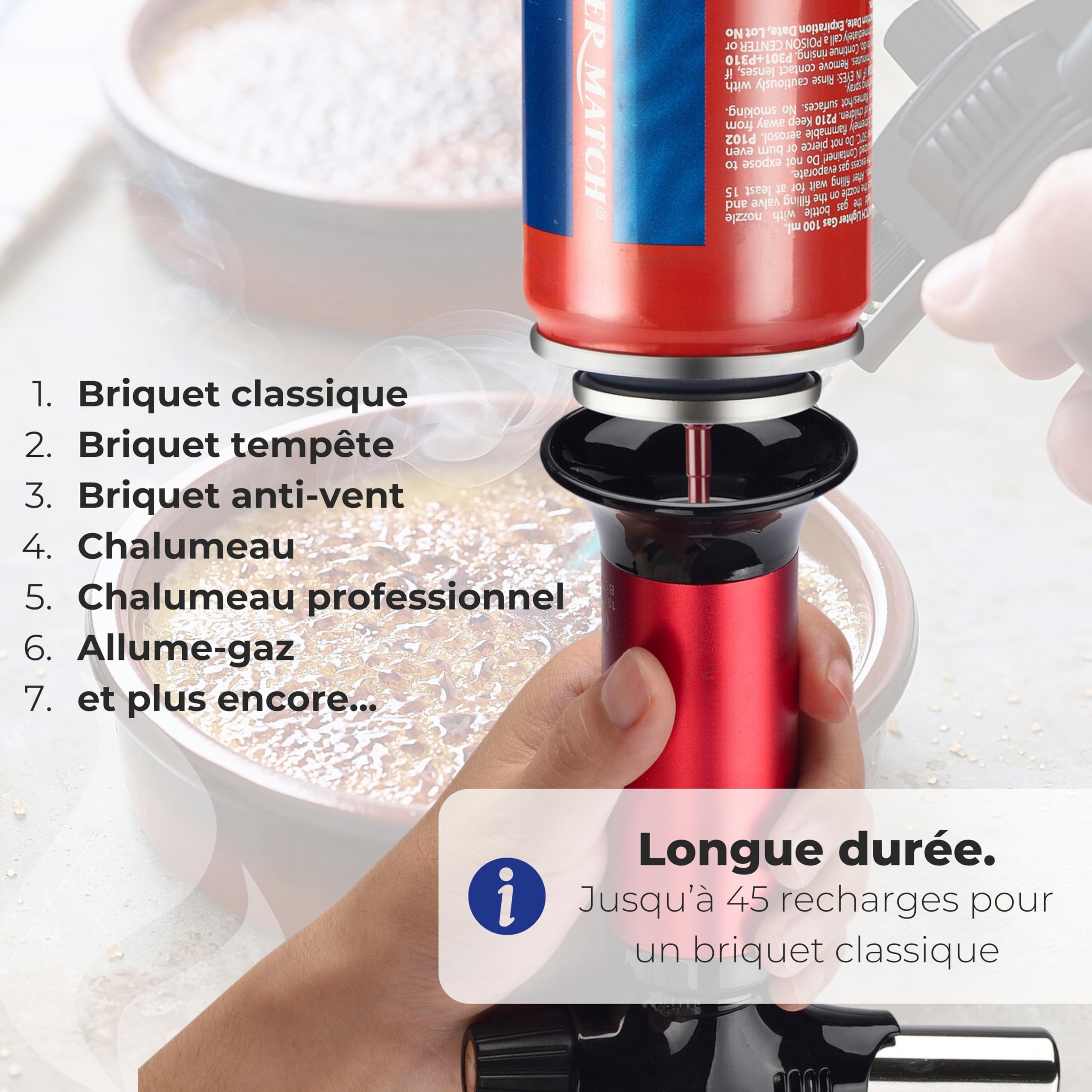 Silver Match Lot de 24 Recharges de Gaz 90 ML pour Briquet et Chalumeau de Cuisine, Gaz Butane Premium Pur, 5 Adaptateurs, Compatible Briquet Classique, Tempête, Chalumeau, Allume-Tout, D_40673310
