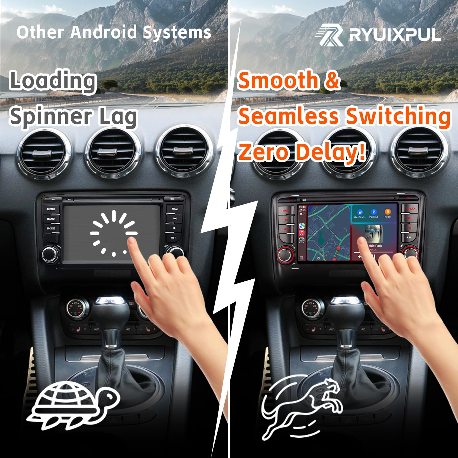 Autoradio RYUIXPUL per Audi TT MK2 8J 2006-2014 con Wireless CarPlay e Android Auto, sistema Linux 2S avvio rapido, qualità audio OEM, touchscreen IPS, Bluetooth, radio RDS, comandi al volante
