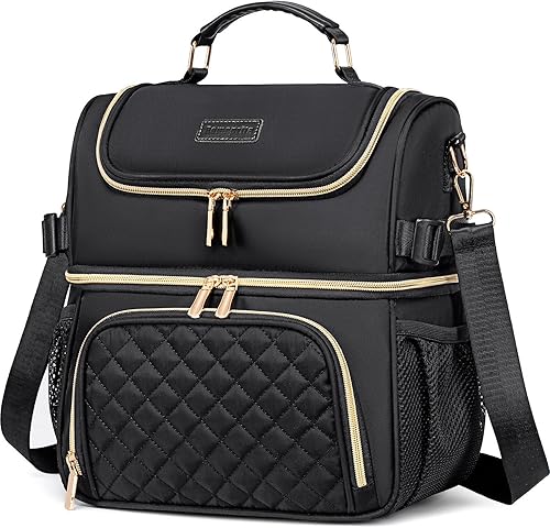 Bolsas de almuerzo para mujeres, lonchera de doble compartimento para el trabajo, a prueba de fugas, lonchera grande aislada para adultos, para