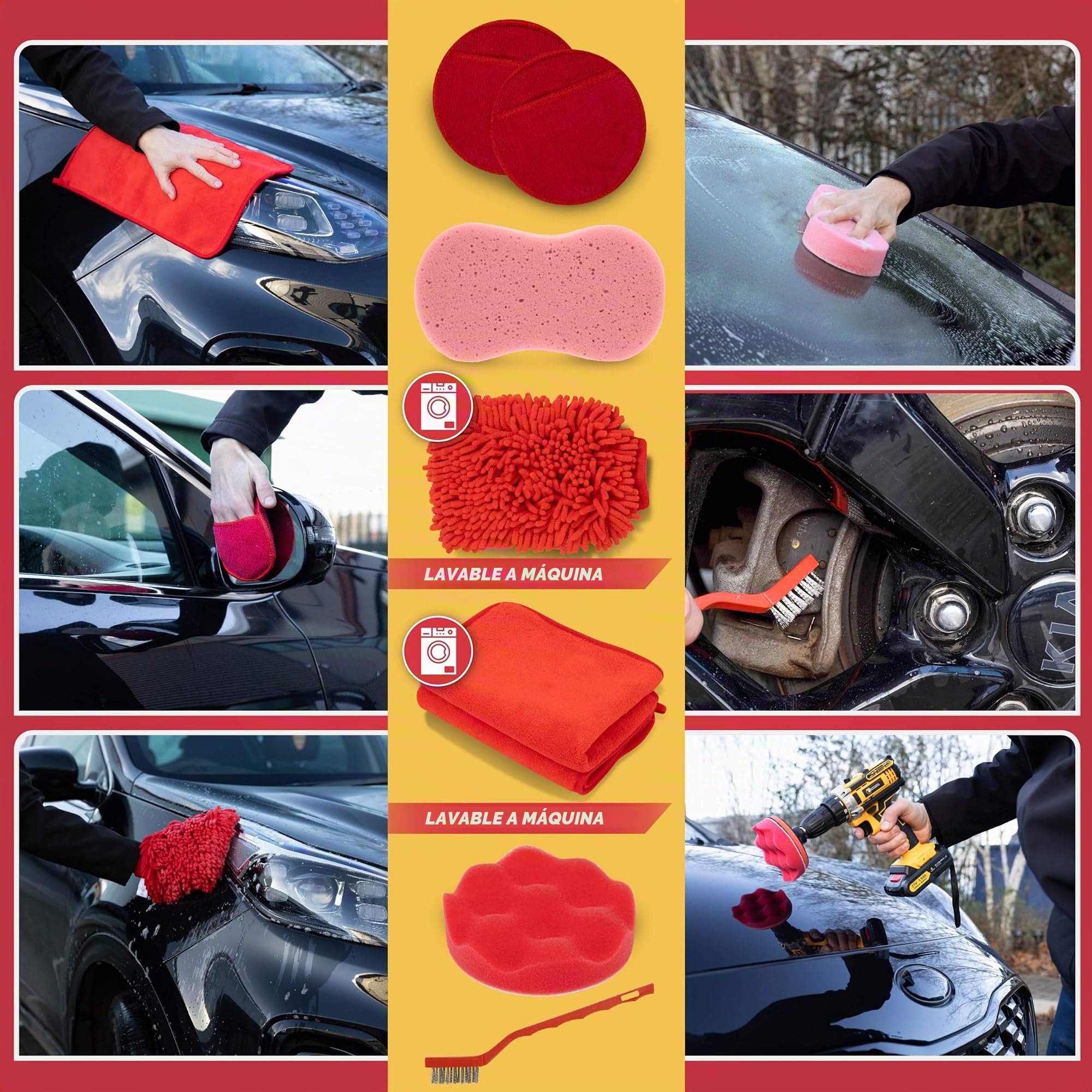 GADLANE Kit de limpieza de coche – Kit de 29 piezas para detalles de coche con bolsa de almacenamiento, kit de limpieza de coche interior y exterior, kit de lavado de coche húmedo y seco, ventilación