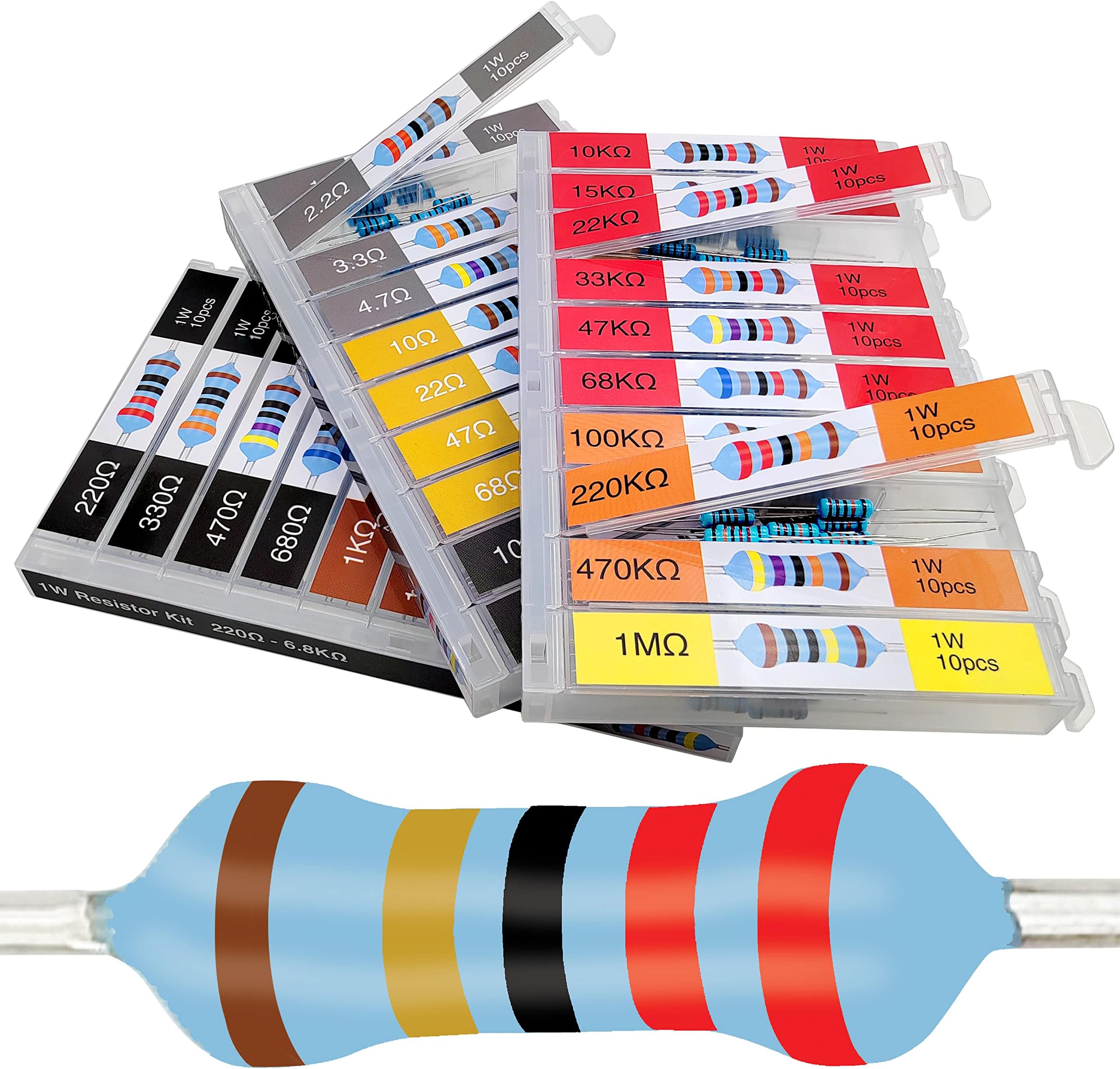 EEEEE 1W 30 Values 300pcs Individual Compartment 1 Ohm-1M Ohm with 1% Metal Film Resistor Assortment Kit and Electrical Industrial Assorted Set K Ohm Pack for Led Lights