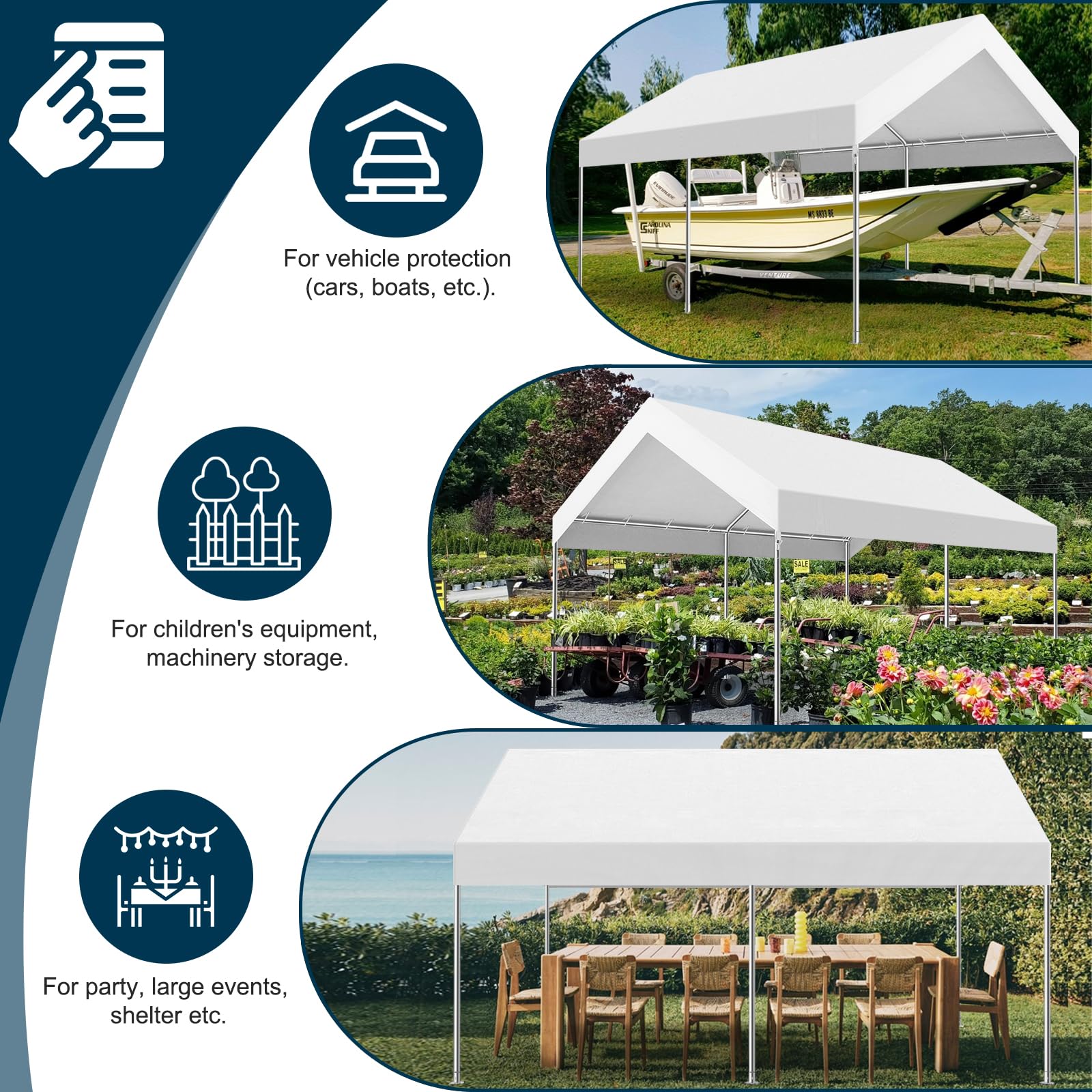 MasterCanopy 3 x 4,5 m verzinkter Stahl Garagenzelt Lagerzelt Gerätehaus Carport PE Dach, Weiß