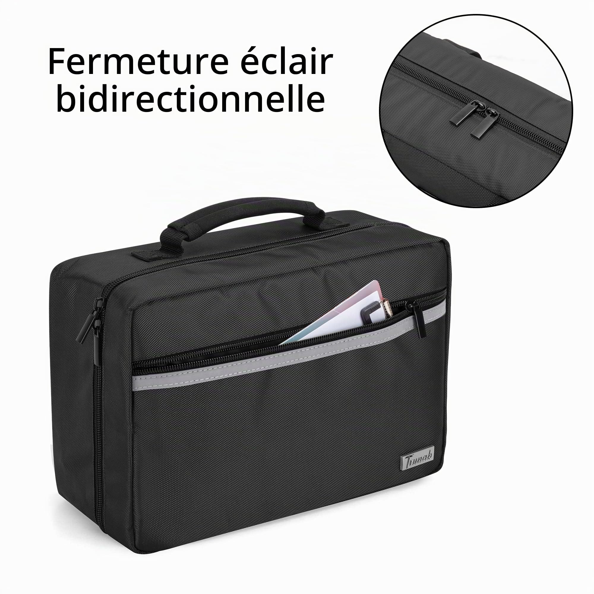 Trunab Trousse de Secours Vide, Pochette Pharmacie avec 2 Rabats Intérieurs, Sac Premier Soins avec Plus de Poches pour Les Accessoires, Convant à Maison, Camping, Voyage et Randonnée, Noir