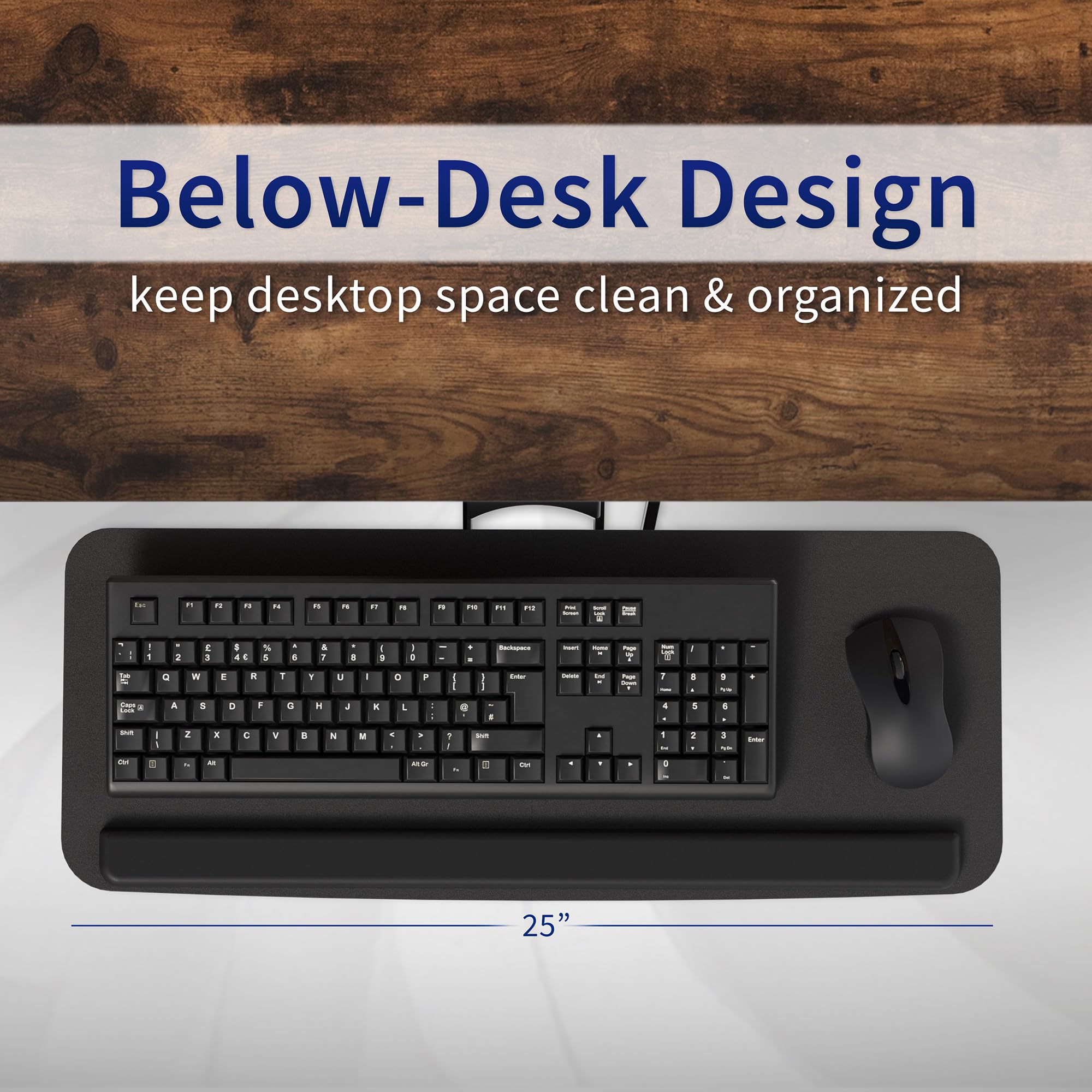 VIVO Bandeja de plataforma ajustable para teclado y mouse de computadora, ergonómica debajo de la mesa, estante debajo del escritorio (MOUNT-KB03B)