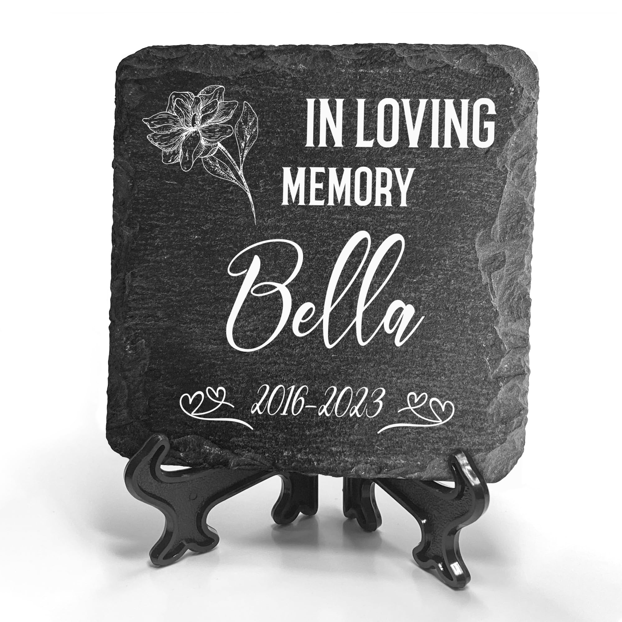 TULLUN Personalised Individual Square Memorial Small Plaque with Display Stand For Pet Cat Dog Slate Stone Frame Paw Grave Marker - Size 3.94" x 3.94" or 100 x 100 mm - In Loving Memory — image 1
