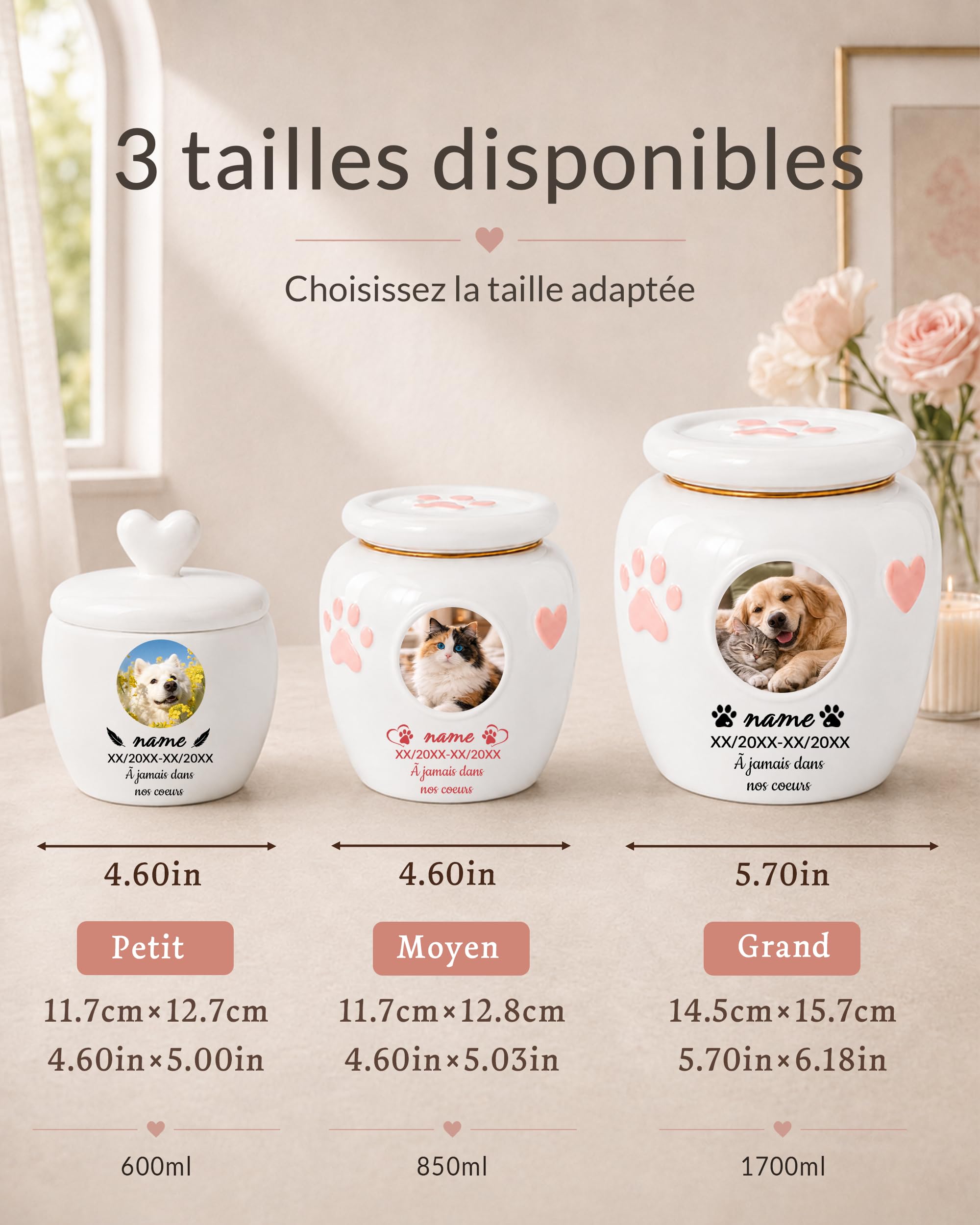 Iwe Custom Dog Urns for Ashes with Photo Name Ceramic Urn for Dog Ashes (Small), White - Image 2