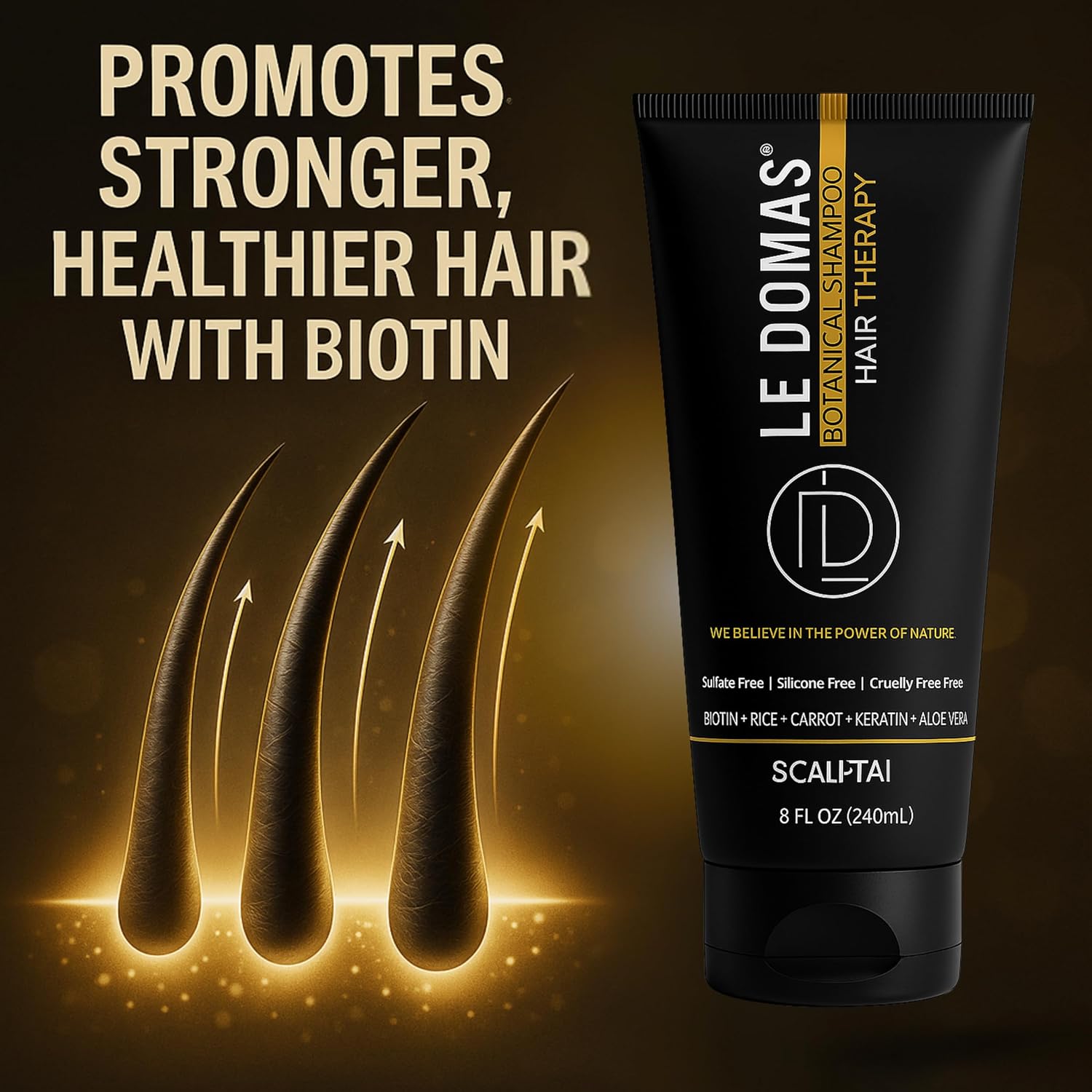 Botanical Hair Growth Shampoo – Sulfate Free, Moisturizing & Anti Dandruff Shampoo with Keratin, Aloe Vera & Rice Extract – Thick, Strong and Natural Therapy for All Hair Types, 8 fl oz