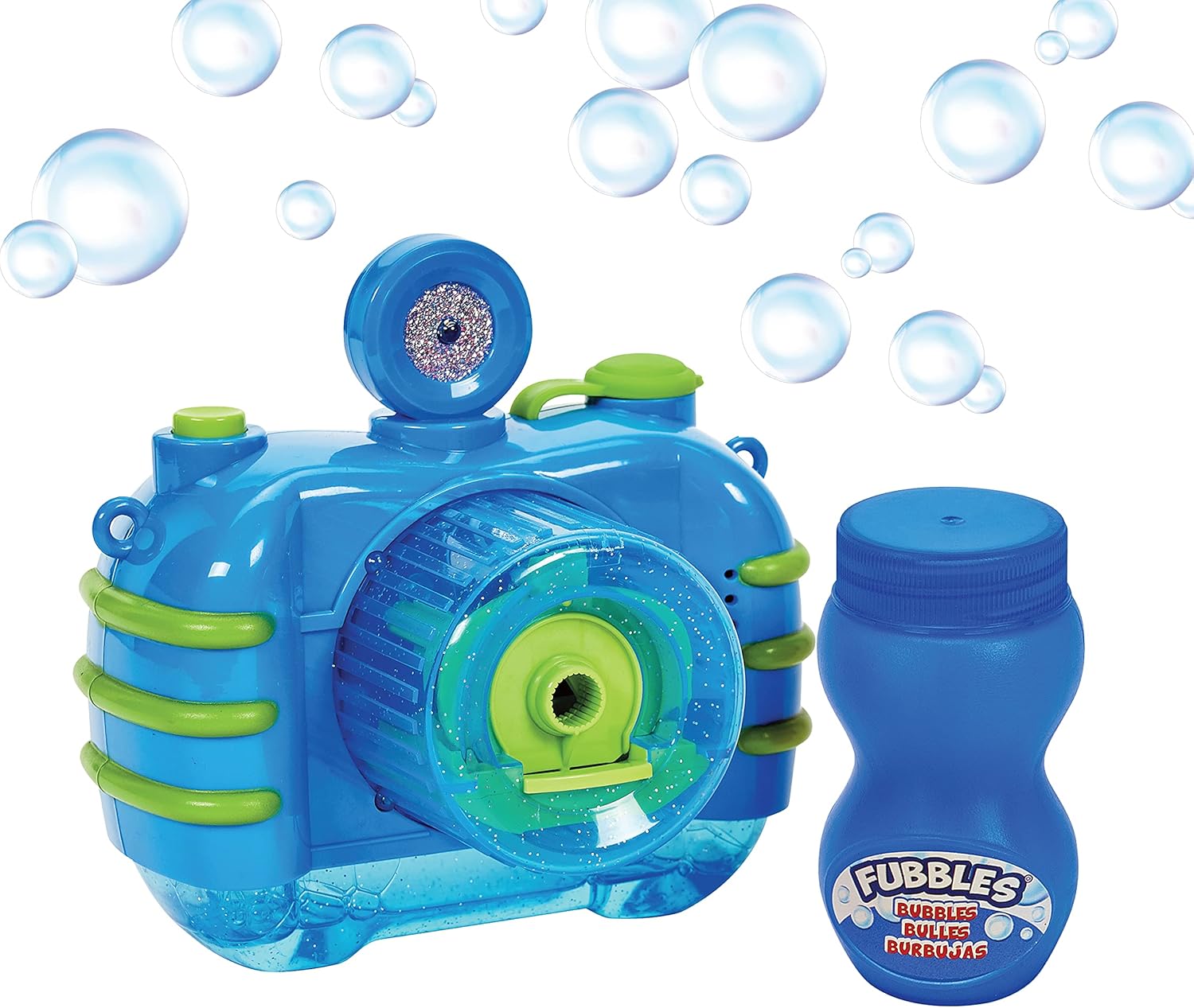 Fubbles Bubble Camera with Realistic Shutter Sound, Fun Lights and Music. Includes Premium Bubble Solution, Blue (47301E)