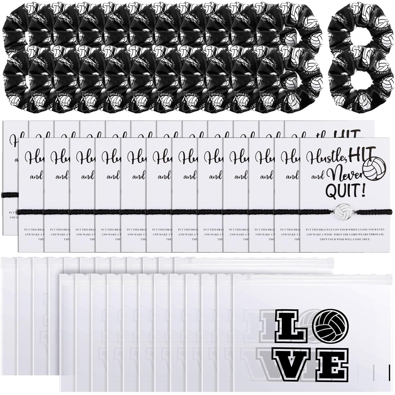 72 Pcs Volleyball Team Gifts for Women Volleyball Party Favors Sports Theme Party Supplies Goodie Bags Hair Scrunchies Adjustable Bracelet Pouches for Players Sports Lovers