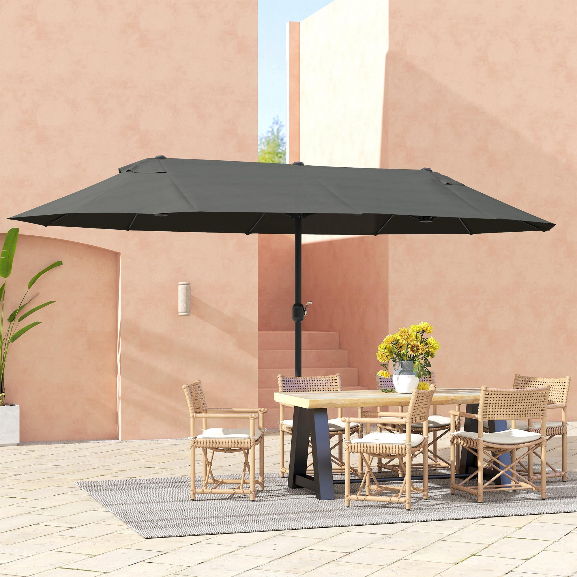 Outsunny Sombrilla Doble Anti UV para Jardín 4,55x2,65x2,38m Gris | Sombrilla Gigante, Con Manivela, para Terraza Exterior Patio Piscina