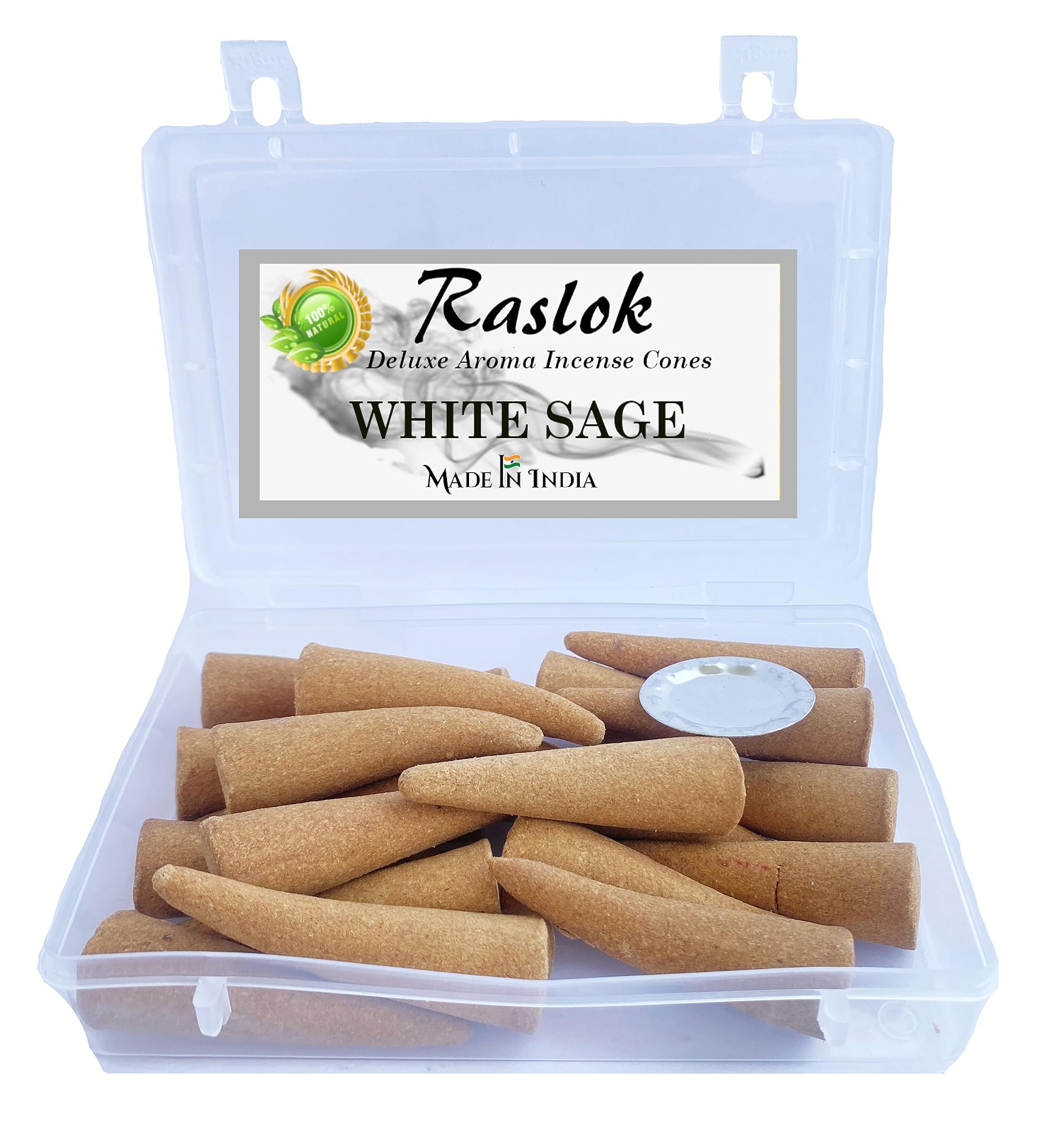 Raslok100% Natural & Pure Incense Cones | Home Made | Home Dipped Best Scents Cones (White Sage, Pack of 60)
