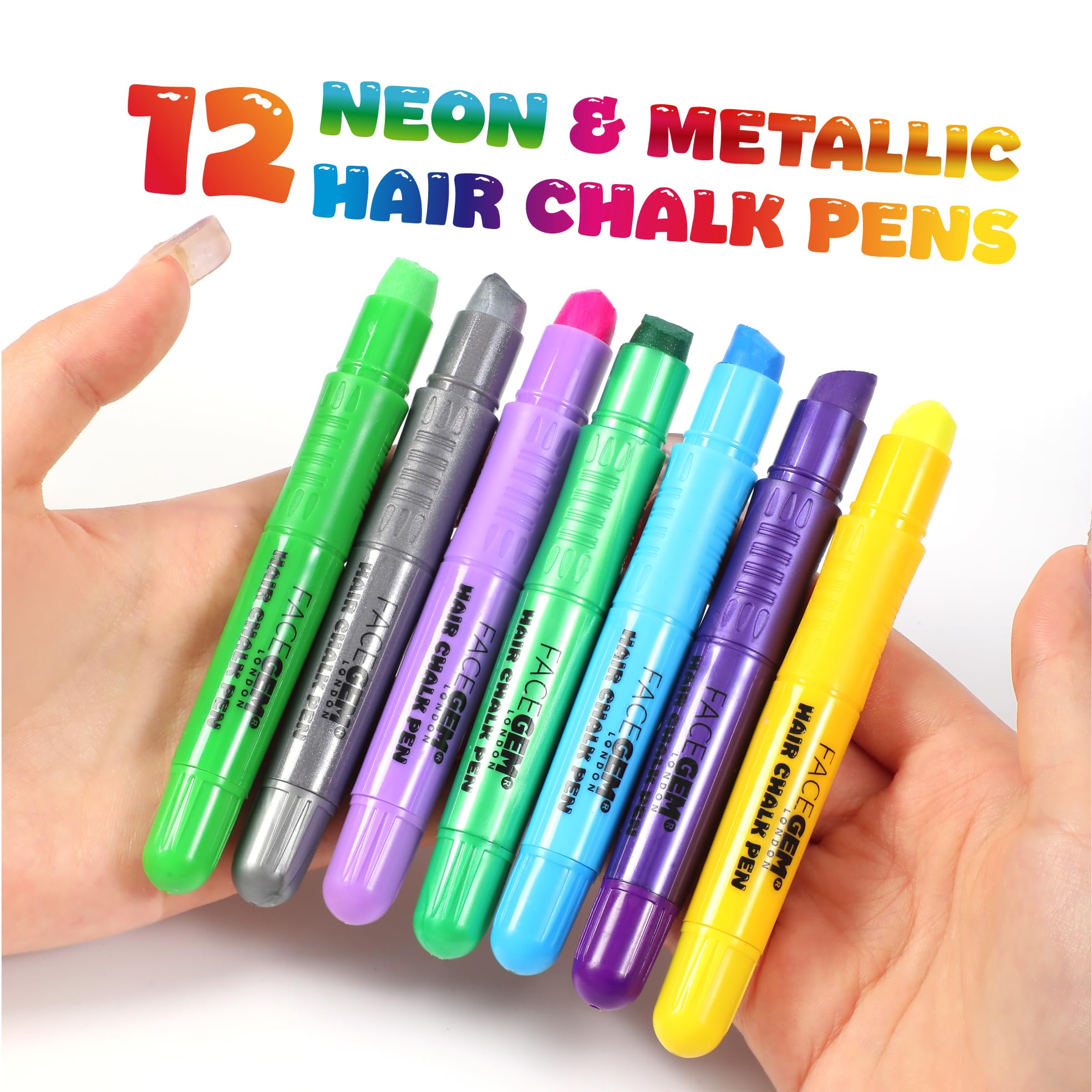 12 Haarkreiden, 12 neon- und metallische Haarkreiden, ungiftig, leicht waschbar, bunt, metallisch und neonfarben, perfekt für Festivals, Halloween, Partys, Haarkreiden für Mädchen