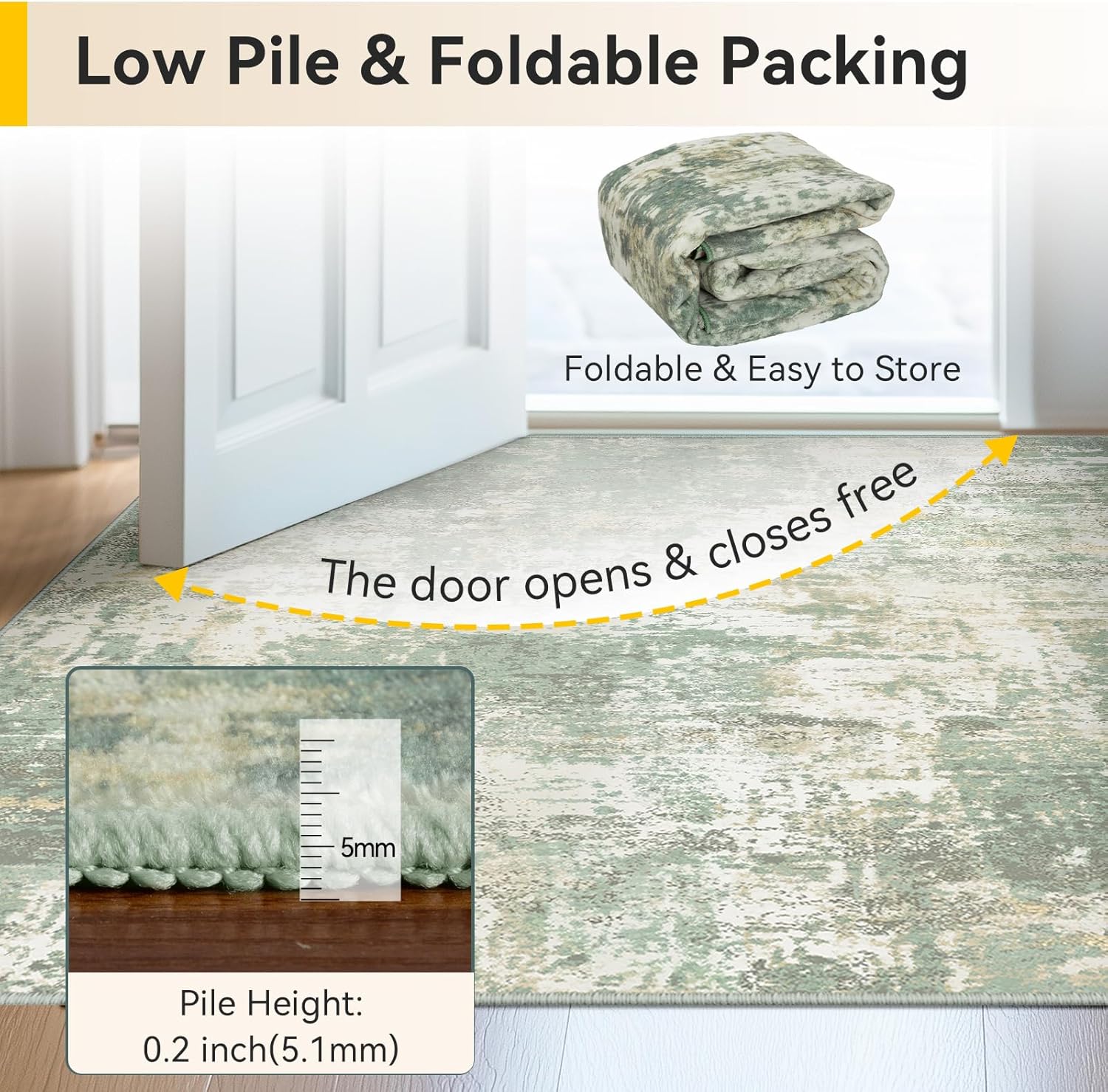 Washable Area Rugs 7'x9' Non-Slip Modern Abstract Soft for Living Room Entryway Bedroom Nursery, Print Pattern, Light Green/Yellow Green/Gray/Yellow 7' x 9' (Rectangular)