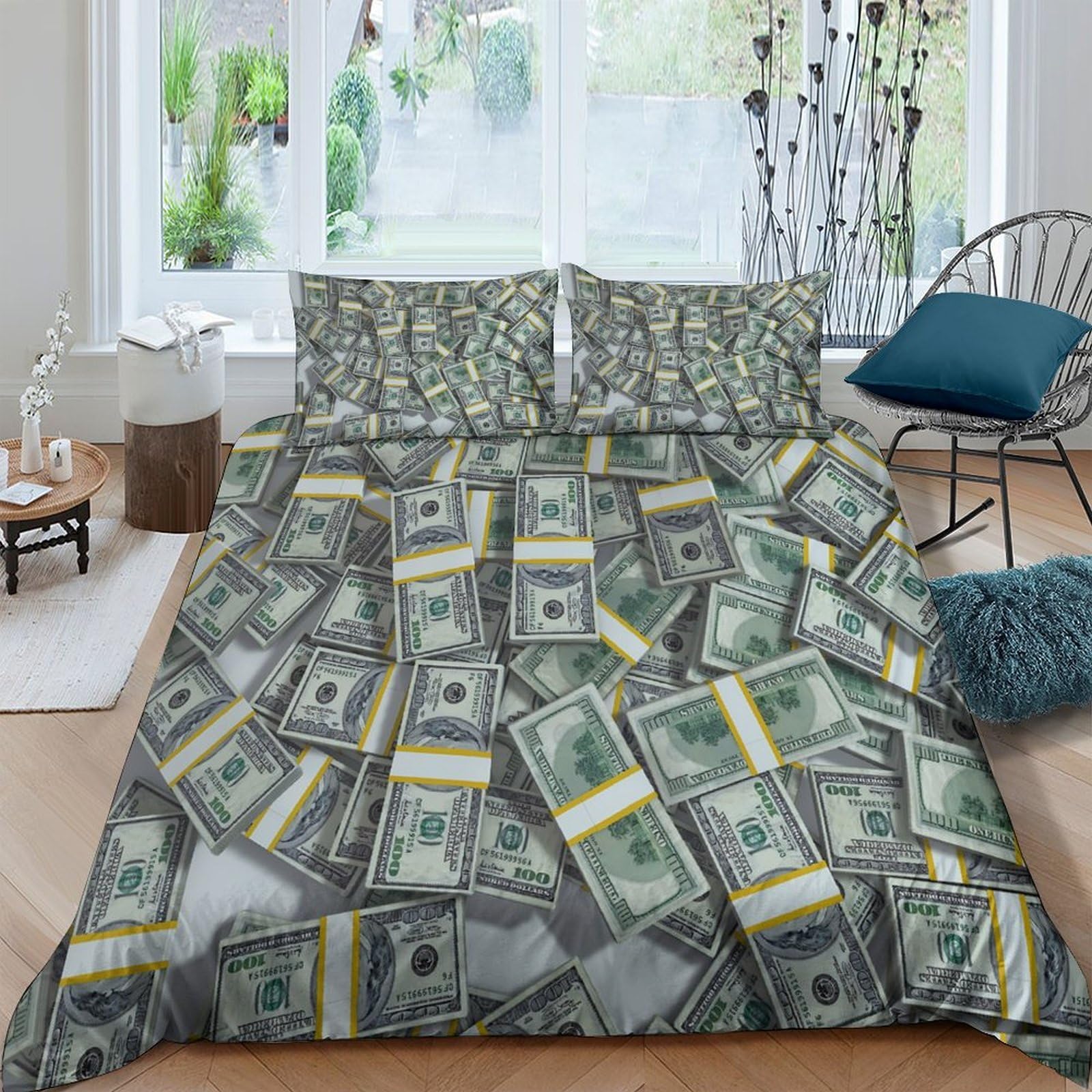 XFKLYNVCJ 3D Printed Cash bundles Bedding Cover Soft Fabric Money stack style Duvet Cover Lightweight Breathable Family Home Bedroom Use King（220x240cm）
