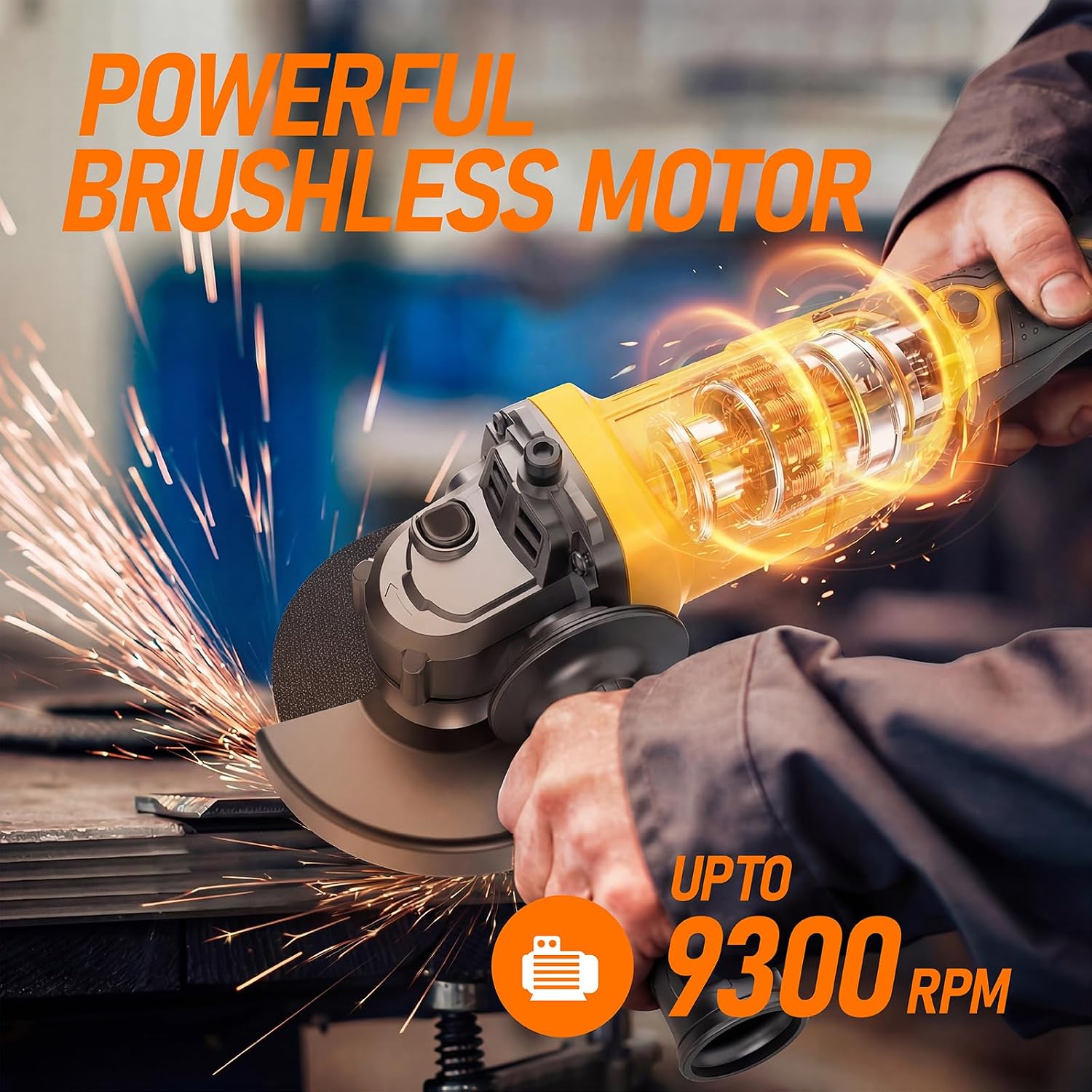 Cordless Angle Grinder Fit for Dewalt 20V Max Battery (Yellow and Black) | 4-1/2" Brushless Angle Grinder with 3 Speeds, 9300RPM, Tool Bag, 6 Wheels for Metal Cutting, Griding,and Polishing
