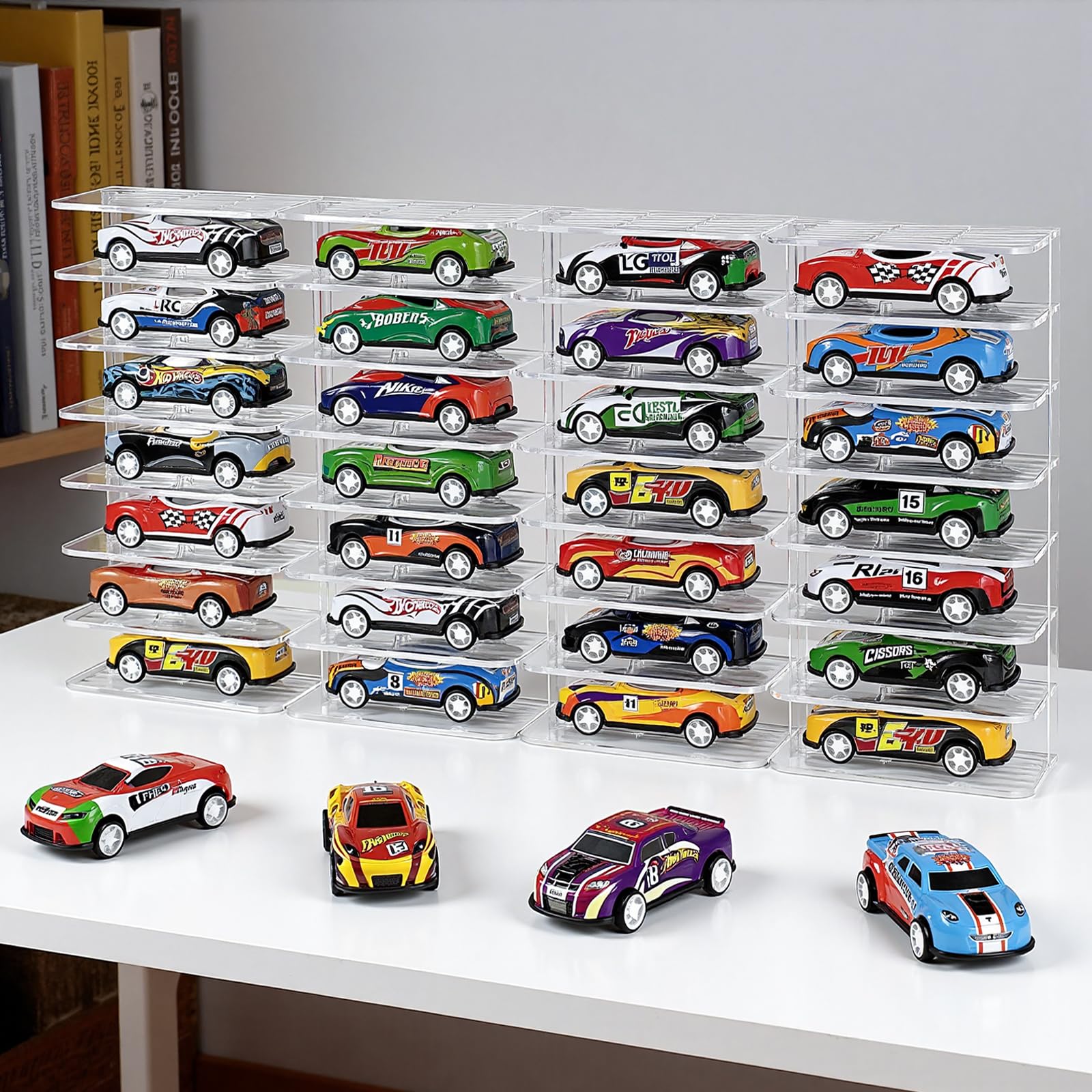 Photo 1 of 1/64 Scale Toy Car Display Case for Matchbox, Clear Matchbox Storage Organizer - Holds 28 Toy Cars, Toy Car Display Cases for Matchbox Wheels, 4 Pack