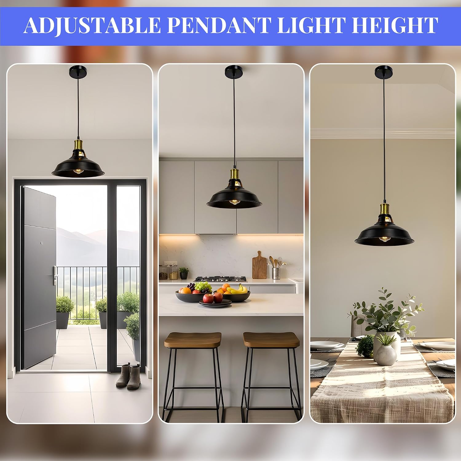 1-Pack Pendant Light Fixtures, Industrial Hanging Light with Metal Shade, Farmhouse Pendant Lighting for Kitchen Island, Hallway, Dining Room, Black & Gold