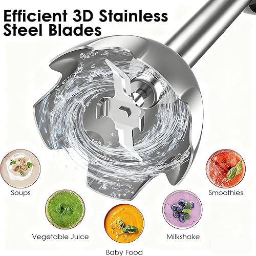 Miniatura 3 de Blackcow Batidora de inmersión de mano, batidora de mano eléctrica de 500 W, batidora de mano eléctrica con 12 velocidades y turbo, licuadora de