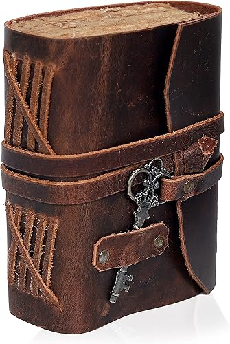 Miniatura 2 de cuero Diario de cuero para mujeres y hombres, cuaderno de cuero de papel con borde Deckle de 180 GSM, diario encuadernado en cuero (marrón)