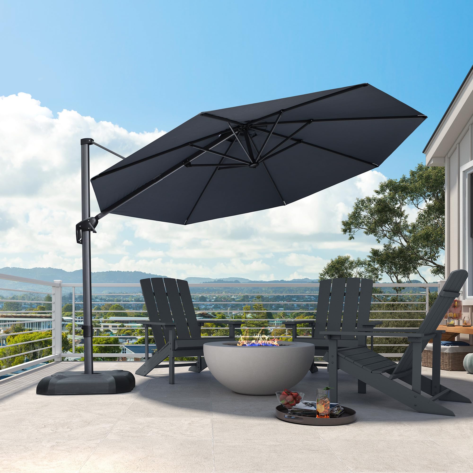 PURPLE LEAF Patio Outdoor Umbrella 11 Feet Round for Pool Grey
