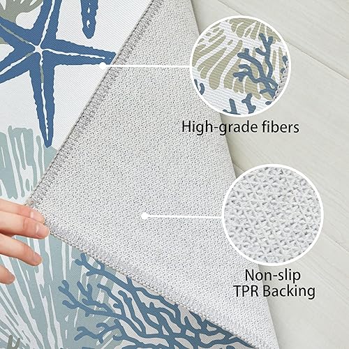 Miniatura 4 de Tritard Alfombras costeras con temática náutica de playa, antideslizantes, lavables a máquina, modernas para sala de estar o dormitorio, 4 x 6 pies,