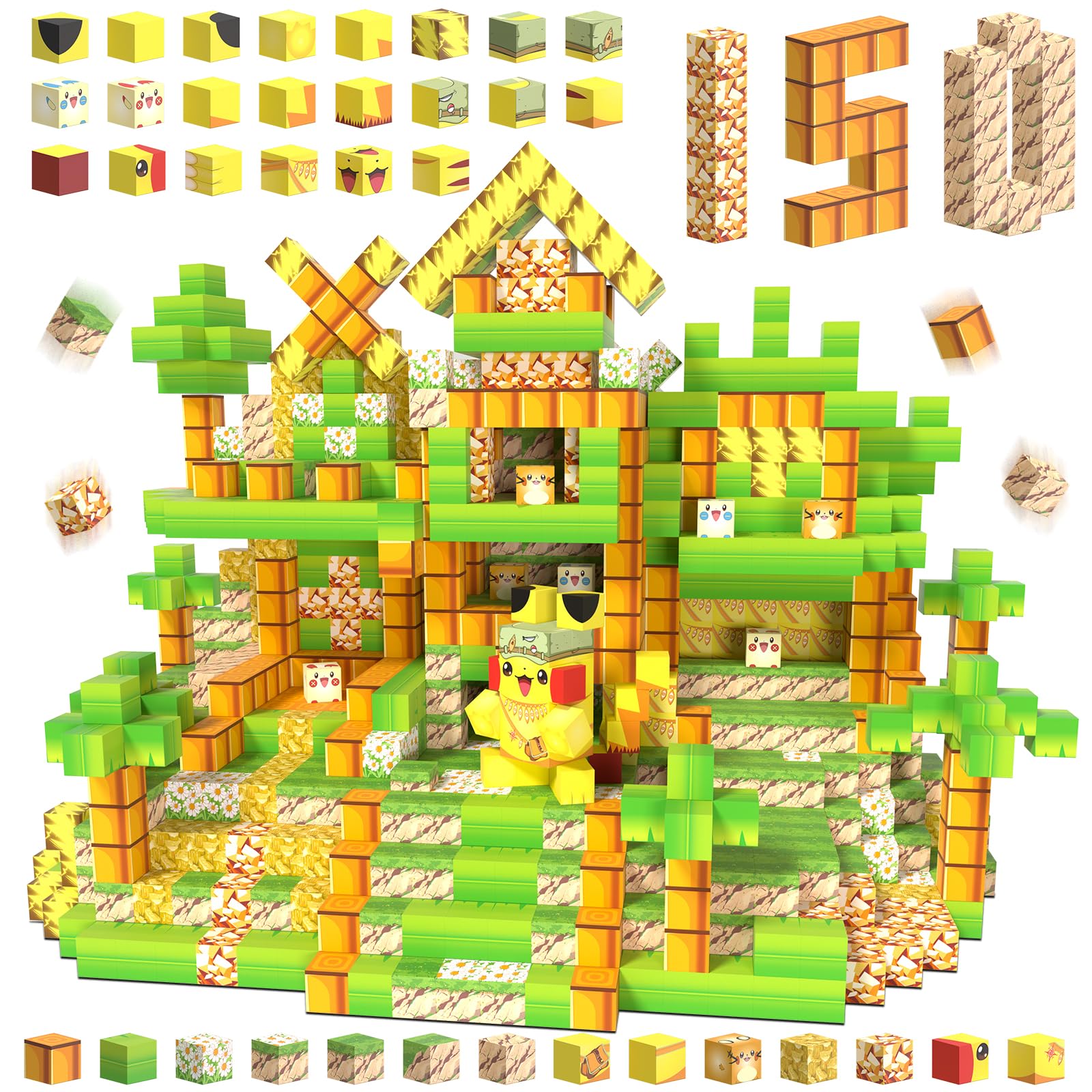 150 Piezas Construcciones Magnéticas Bloques, Juguetes Creativos con Bloques Magnéticos para Juegos, Adecuados para Niños y Niñas Mayores de 3 Años, Juguetes STEM Montessori con Bloques Magnéticos